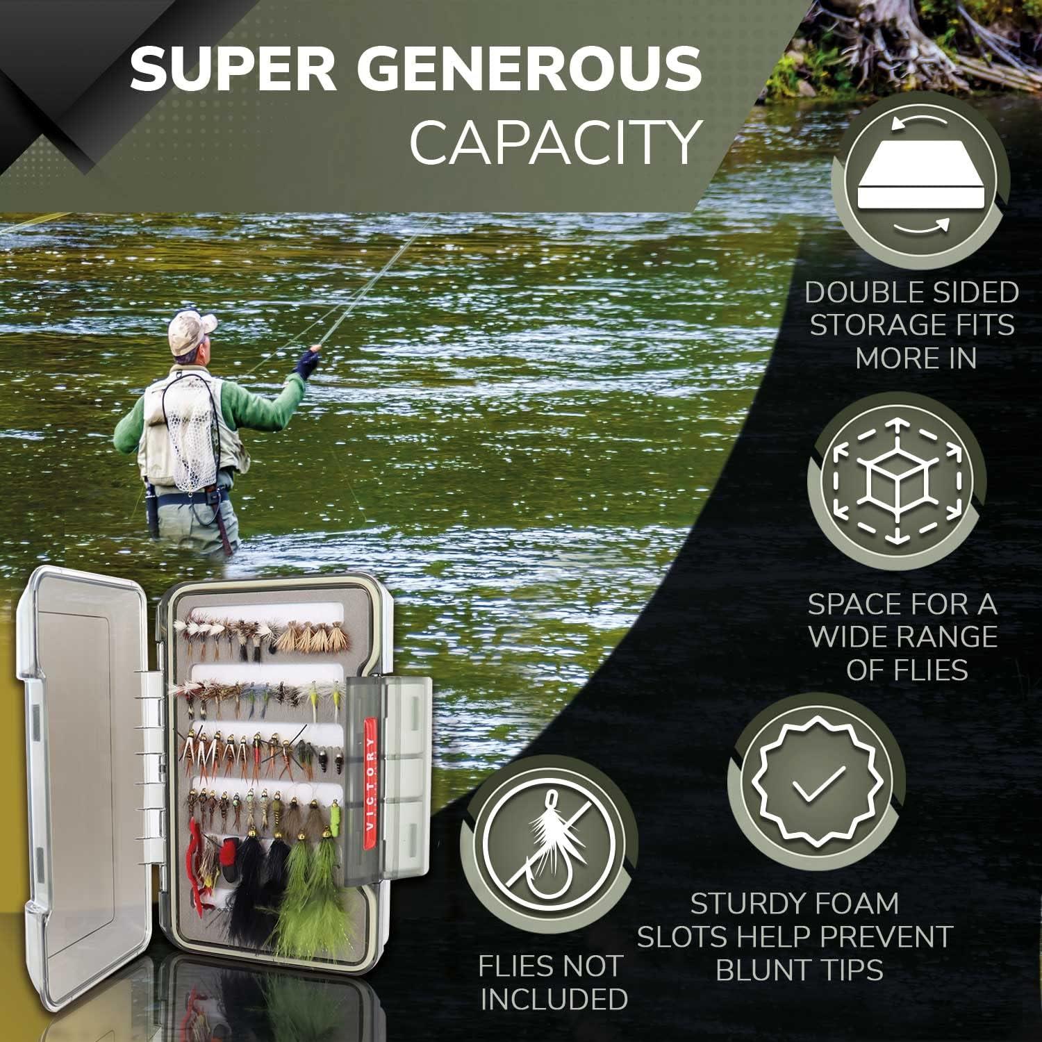 Victory Lear Series 3200 Fly Fishing Box - Waterproof Tackle Organizer Kit  for Your Bass and Trout Gear - Case to Store Flies and Equipment Neatly ( Large)