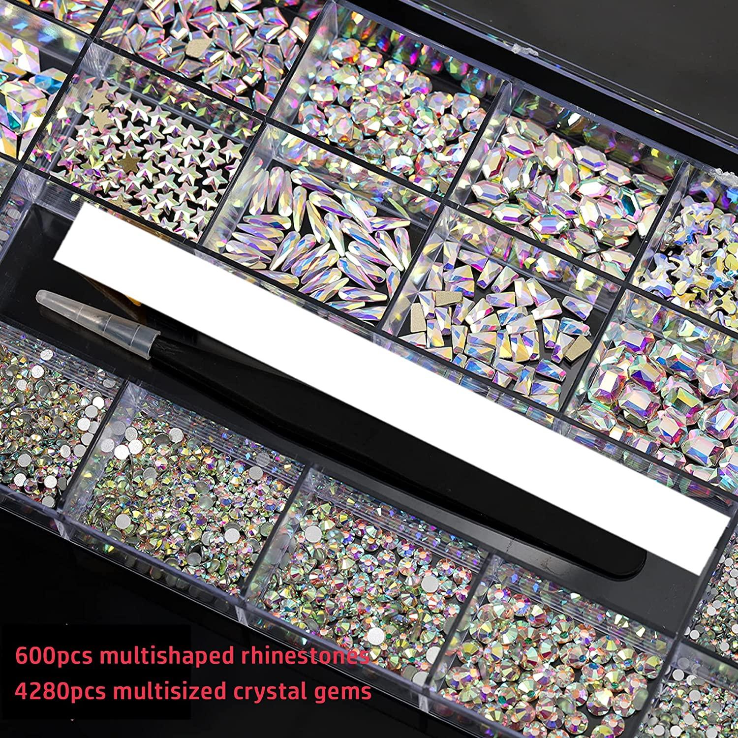 NCB 8000pcs Non Hotfix Rhinestones 10 Sizes Flatback Crystal Glass  Rhinestones with Tweezers and Picking Pen for Nail Art Clothes Bags Phone  Decorations Crafts DIY (001ab Crystal AB Mix SS3-SS30) Mix SS3-SS30