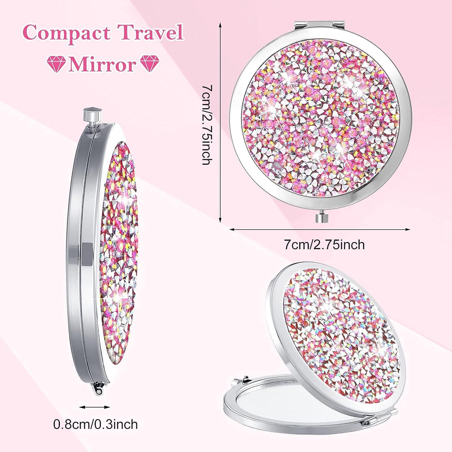 Maitys 16 Pcs Compact Mirror for Purses Small Cosmetic Folding Pocket  Compact Mirror Bulk 2.75 Inch Round Diamond Bling 1X/ 2X Magnifying Makeup  Mirror for Women Girls Wedding Gift, Pink Silver(Pink Silver)