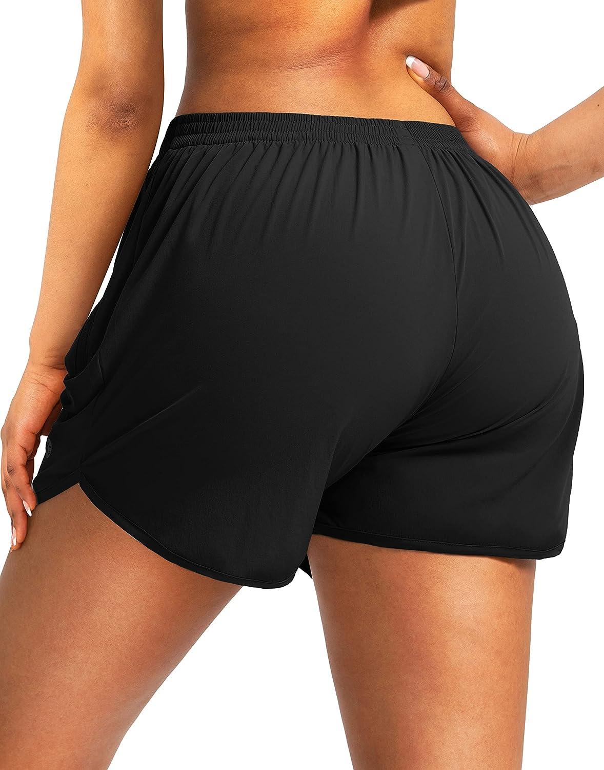 Buy Athletic Shorts for Women Elastic High Waisted Running Shorts with  Zipper Pocket Comfy Casual Gym Workout Shorts with Liner, Black, Large at