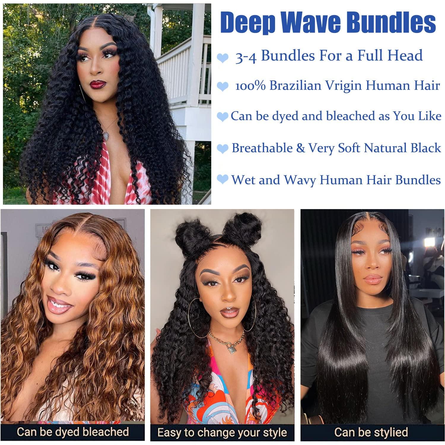  Brazilian Deep Wave Bundles 100% Unprocessed Virgin Human  Hair