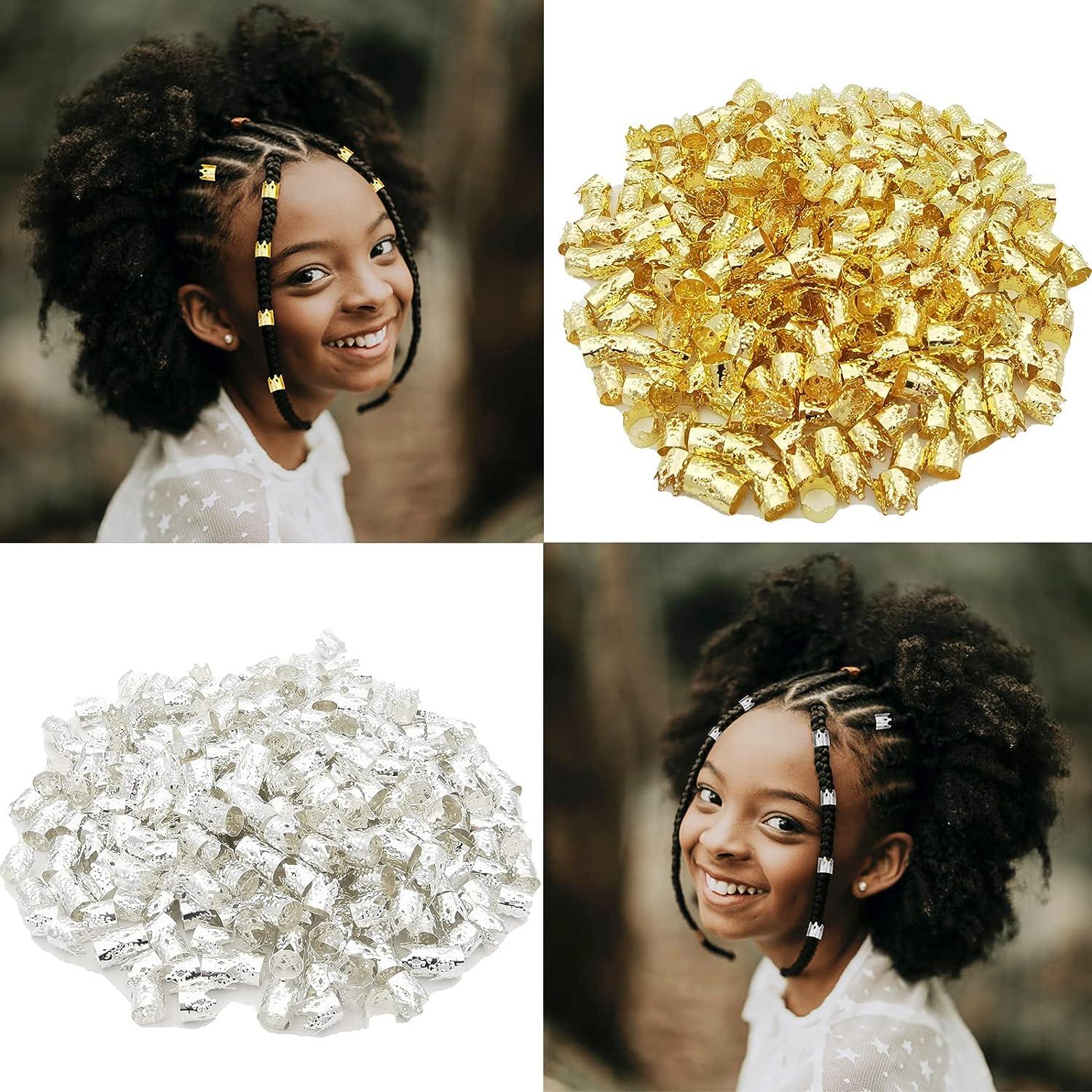 Flosius 120 Pcs Crown Dreadlock Hair Jewelry for Women Braids Gold Dreadlock Accessories Adjustable Cuffs Hair Beads Iron Braiding Hair Ring Silver