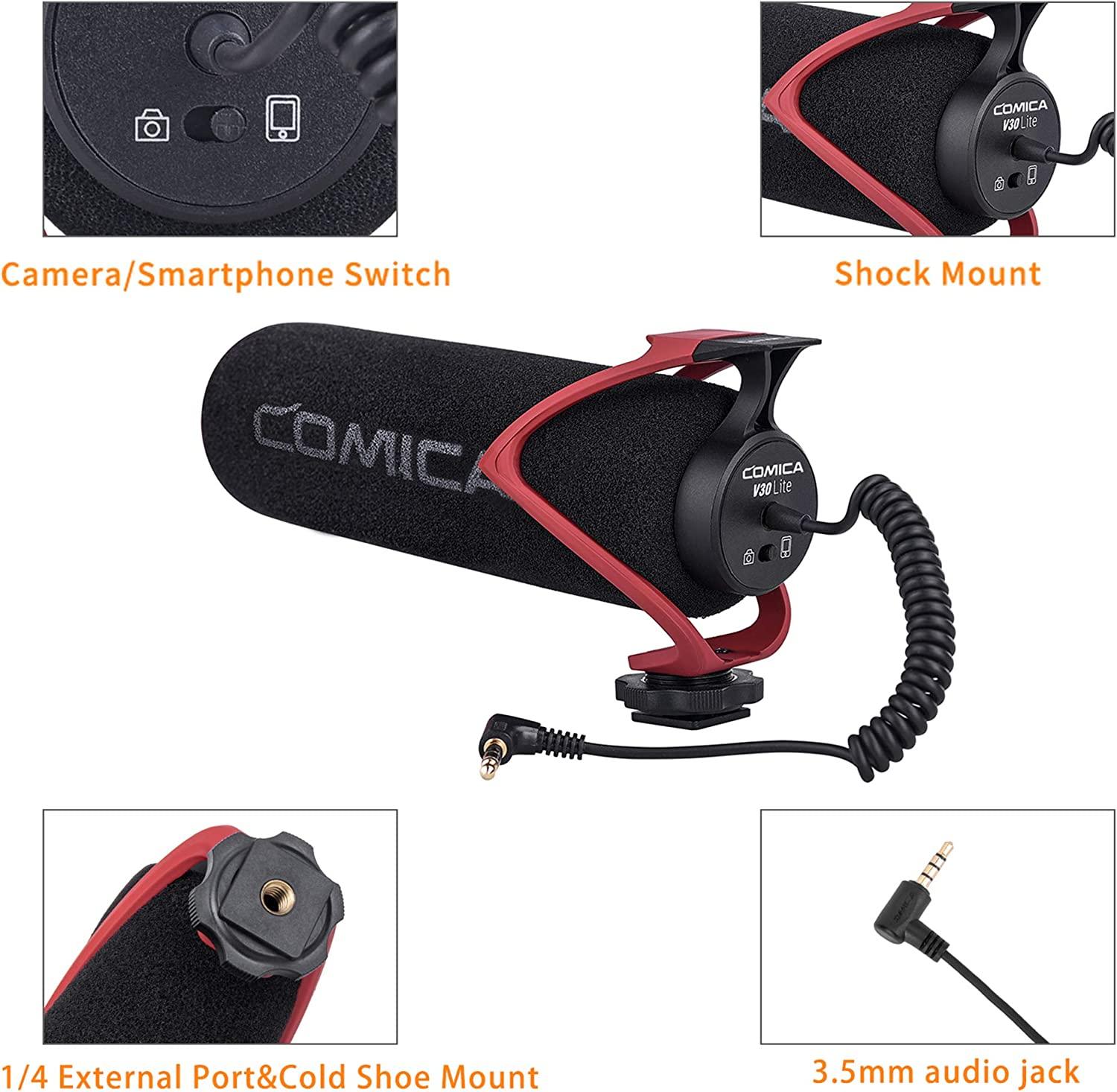 Camera Microphone,Comica CVM-VM10II Professional Video Microphone with  Shock Mount, Deadcat,Compact Shotgun Mic Compatible with iPhone,DSLR
