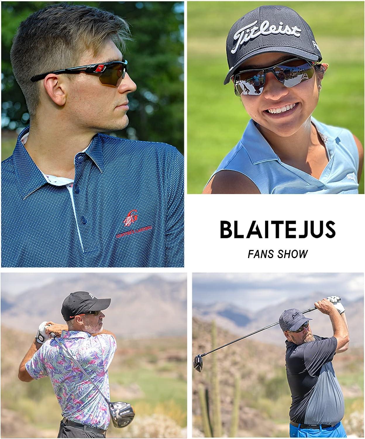 BLAITEJUS Golf Sunglasses for Men Women Wrap Semi-Rimless Sports Sunglasses  Golfing Shades UV400 Protection Sun Glasses Bj01/Black Frame Green Lens