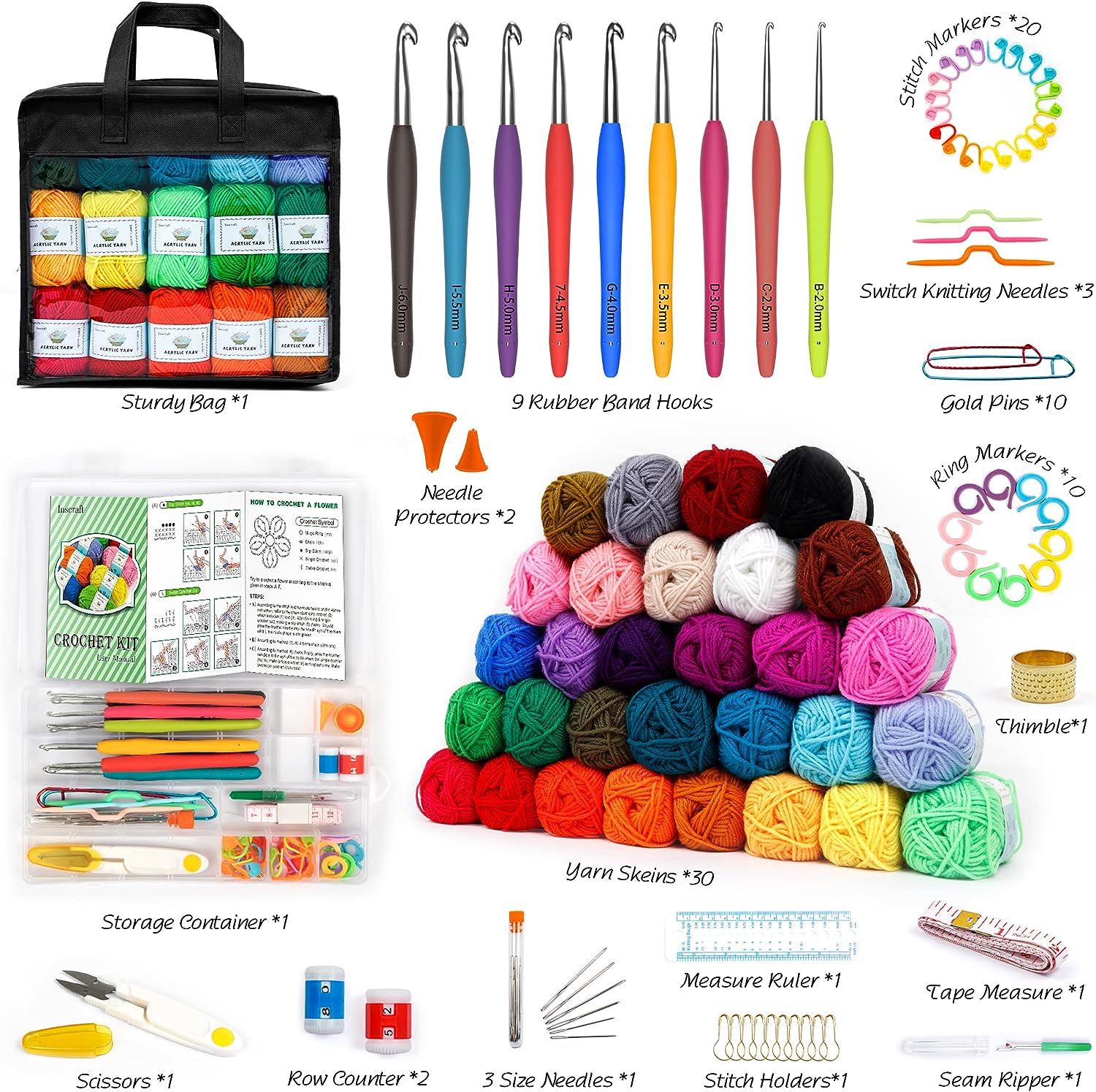103 PCS Crochet Kit with Crochet Hooks Yarn Set, Premium Bundle Includes  2180 Yards Acrylic Yarn Skeins Balls, Needles, Accessories, Bag, Ideal  Starter Pack for Kids Adults Beginner Professionals Black