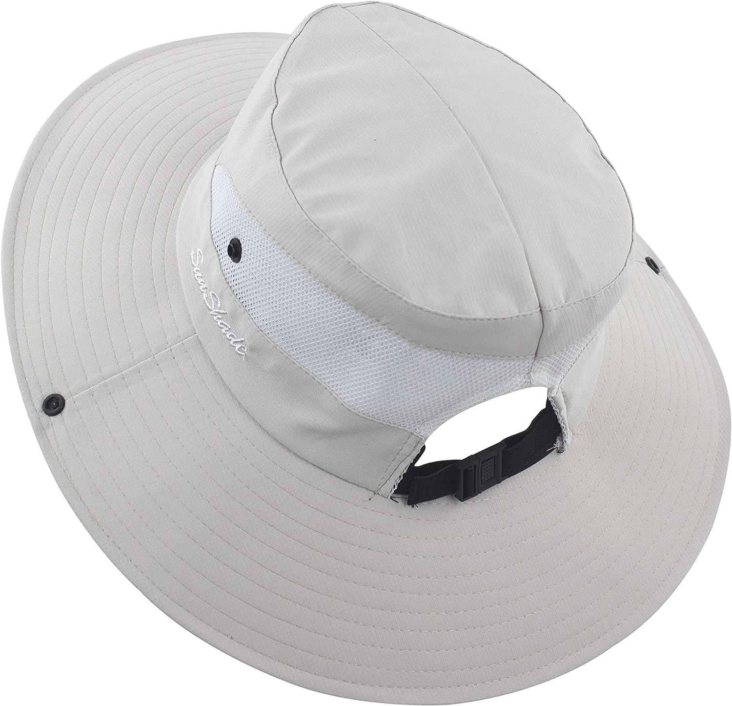 Muryobao Women's Ponytail Sun Hat UV Protection Foldable Mesh Wide Brim  Beach Fishing Hat Pure Beige