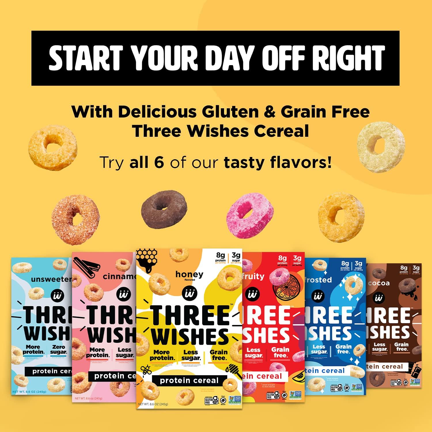 Protein and Gluten-Free Breakfast Cereal by Three Wishes - Fruity 6 Pack - High Protein and Low Sugar Snack - Vegan Kosher Grain-Free and Dairy-Free