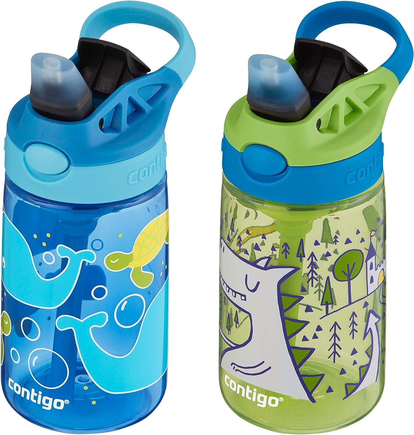  Contigo Aubrey Kids Cleanable Water Bottle with Silicone Straw  and Spill-Proof Lid, Dishwasher Safe, 14oz 2-pack, Whales & Dragon : Sports  & Outdoors