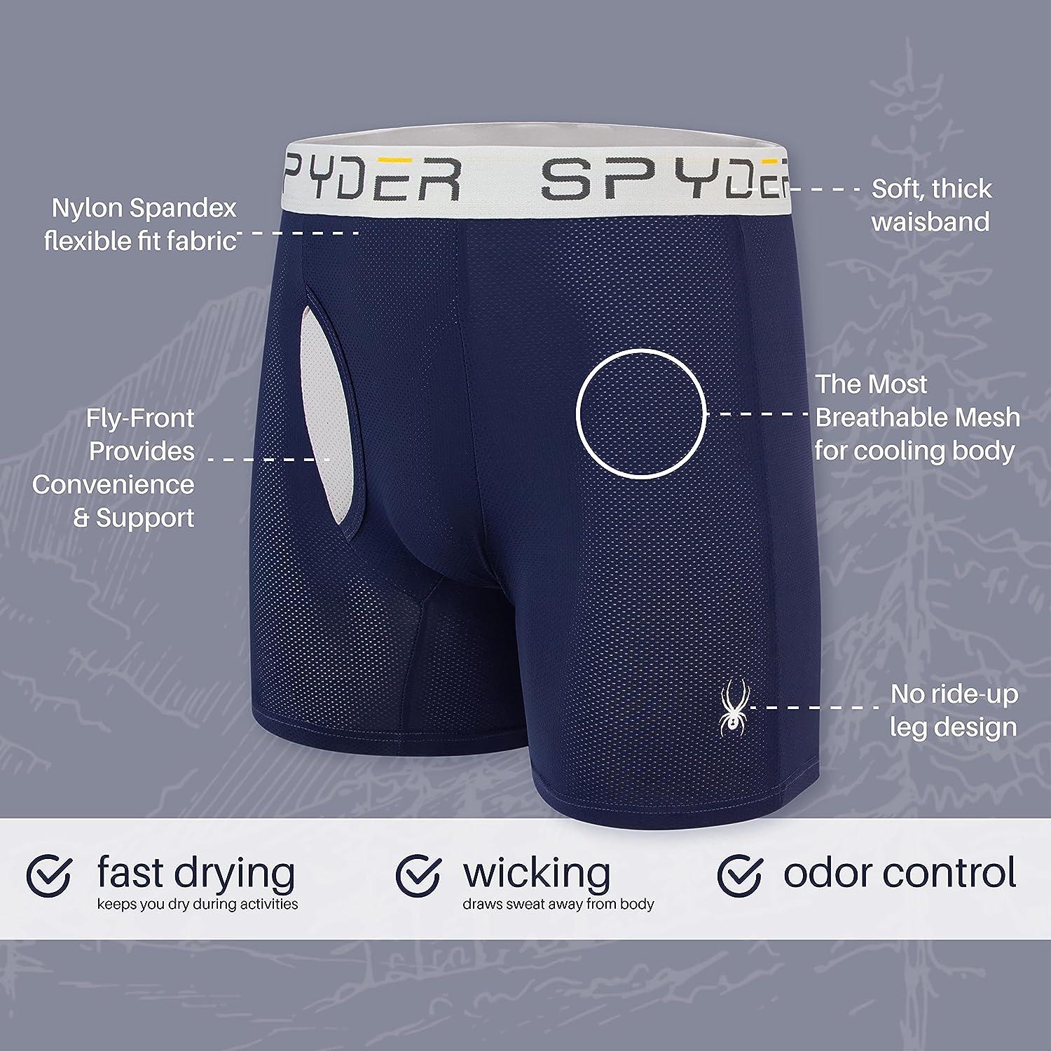 Buy Spyder men 3 pack nylon mesh fly front boxer briefs black and grey and  navy Online