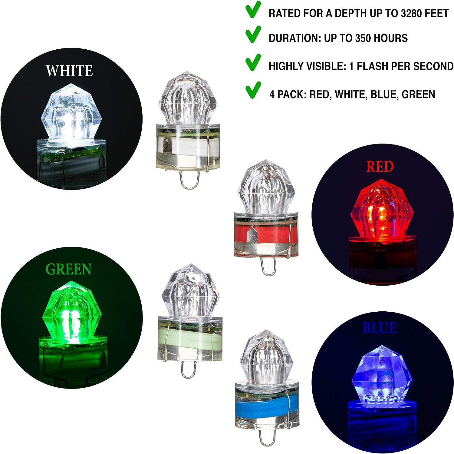 American Fishing, Diamond Deep Drop Sea Fishing Light Kit, Water Activated LED  Strobe, Fish Lures, and Flashers for Saltwater and Freshwater, Rated Depth  3,280 ft, Cath Swordfish and More, 5 Pack Red/White/Blue/Green/