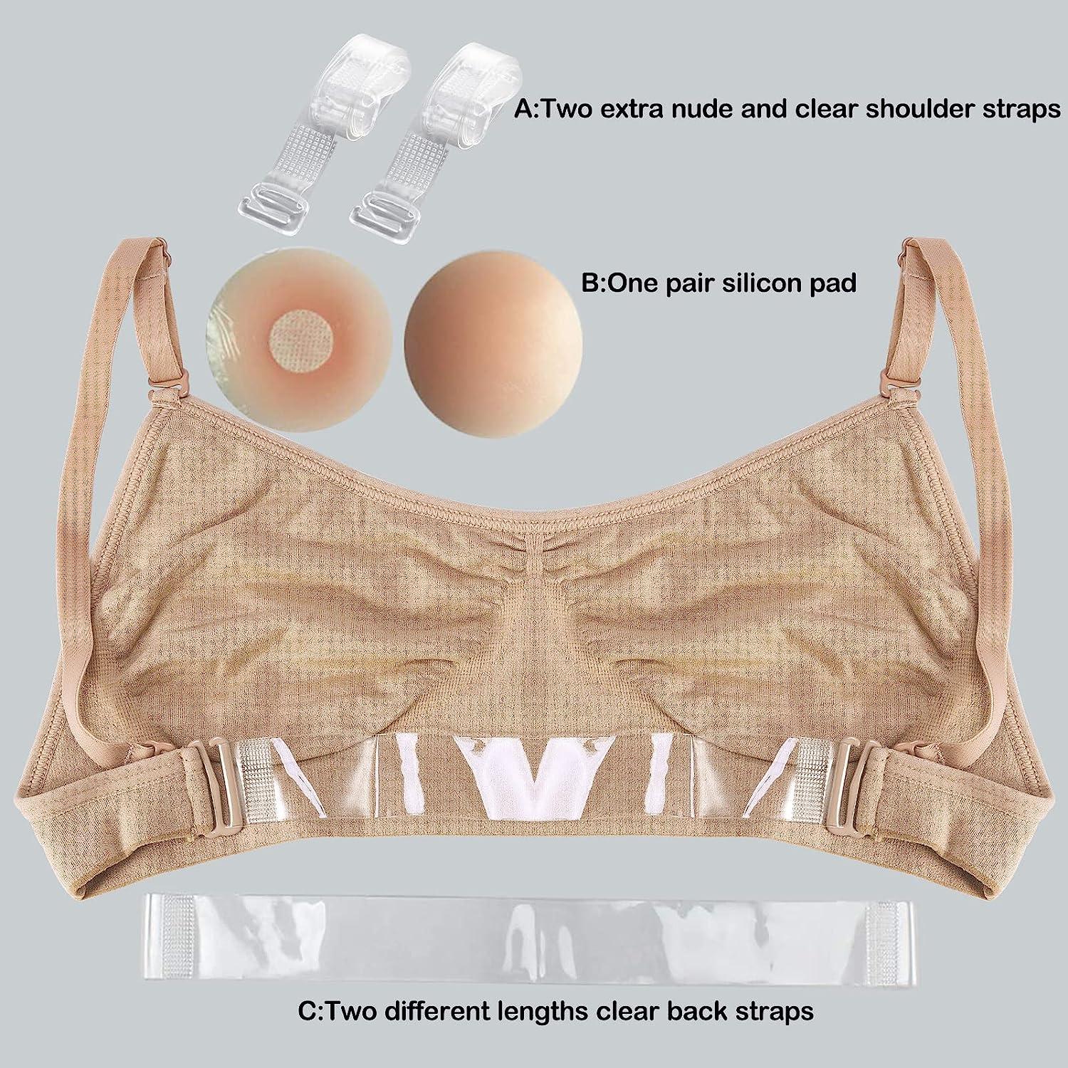 iMucci Professional Beige Clear Back Bra NO Sponge - Seamless Backless  Freebra with Adjustable Clear Straps for Ballet Dance Party Adult Women Cup  C D (Color: NO Sponge Bra for adult Cup