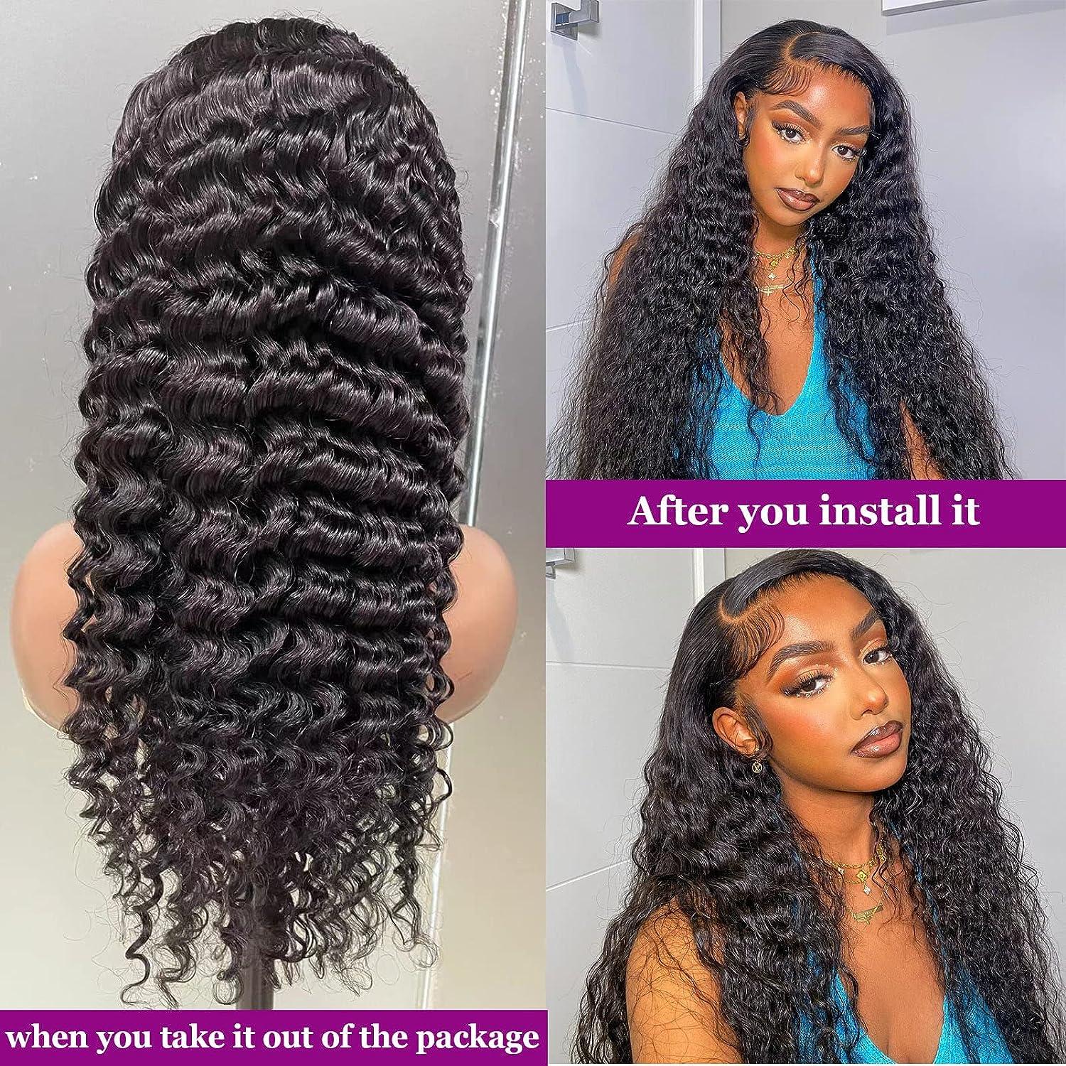 Deep Wave Frontal Wigs 13x4 Lace Front Human Hair Wigs Ali Grace Brazilian  Pre-plucked Deep Curly Lace Frontal Wigs for Women