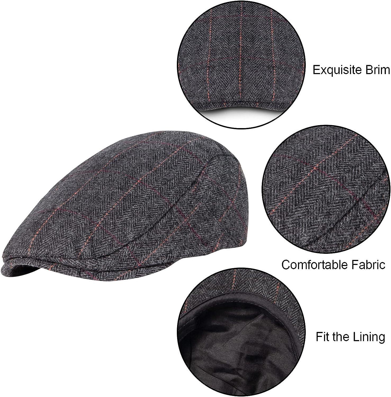 LADYBRO Gatsby Newsboy Cap for Men - Black Herringbone Tweed Wool Blend Newsboy  Ivy Hat at  Men's Clothing store