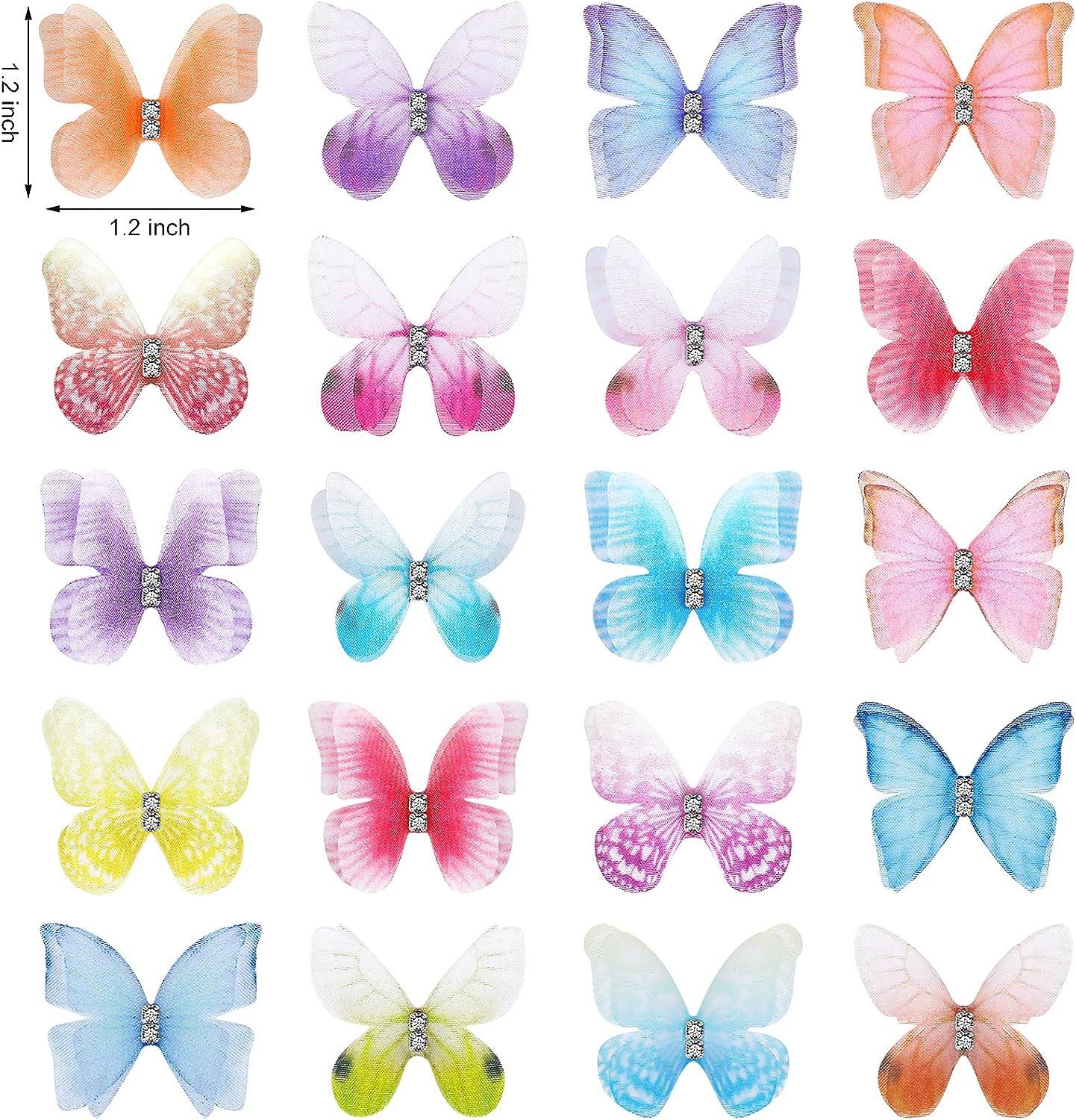 80 Pieces Organza Butterfly Colorful 2-Layers Butterfly Appliques