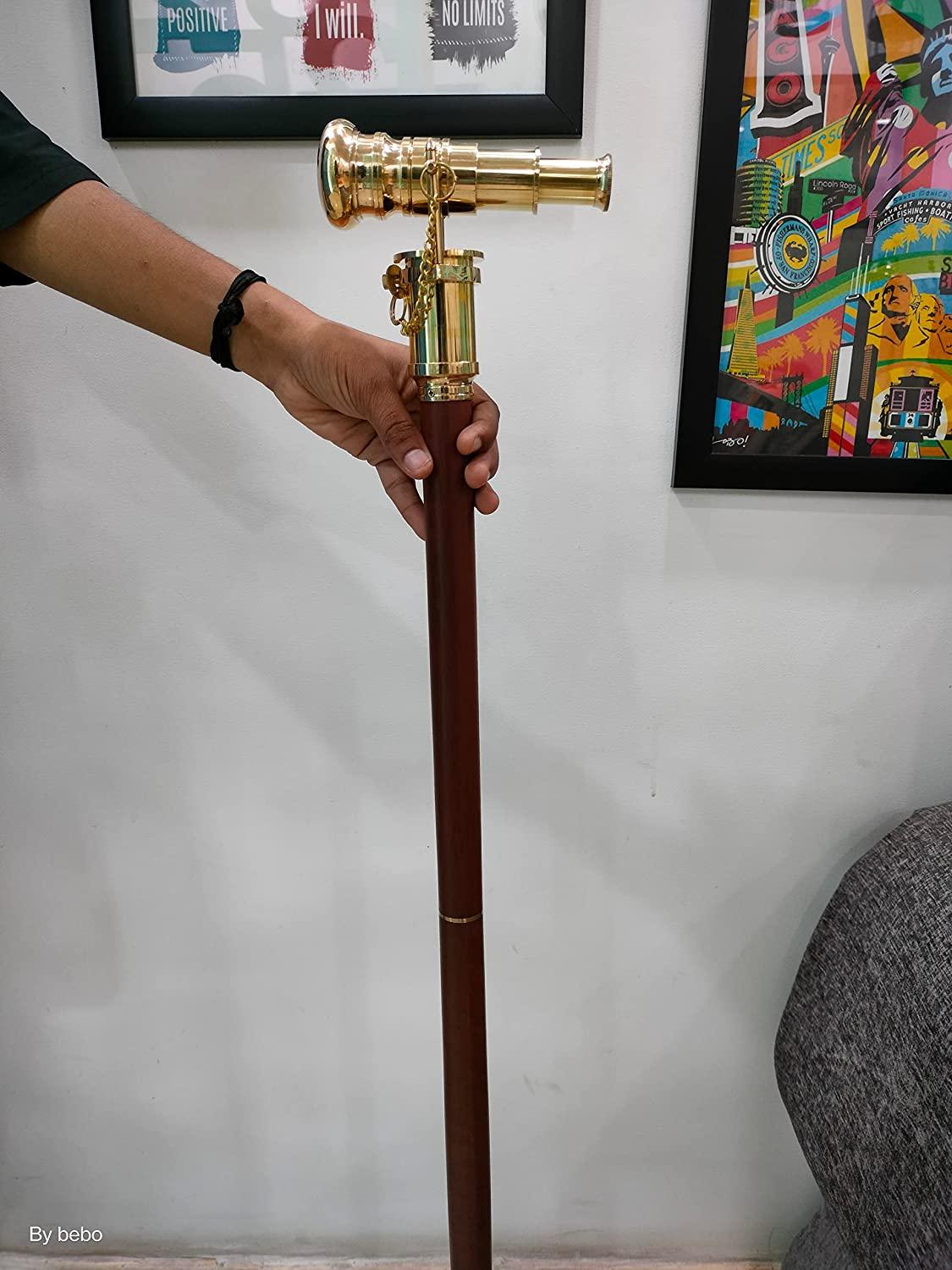 Victorian Walking Cane with Telescope Brass Handle Foldable