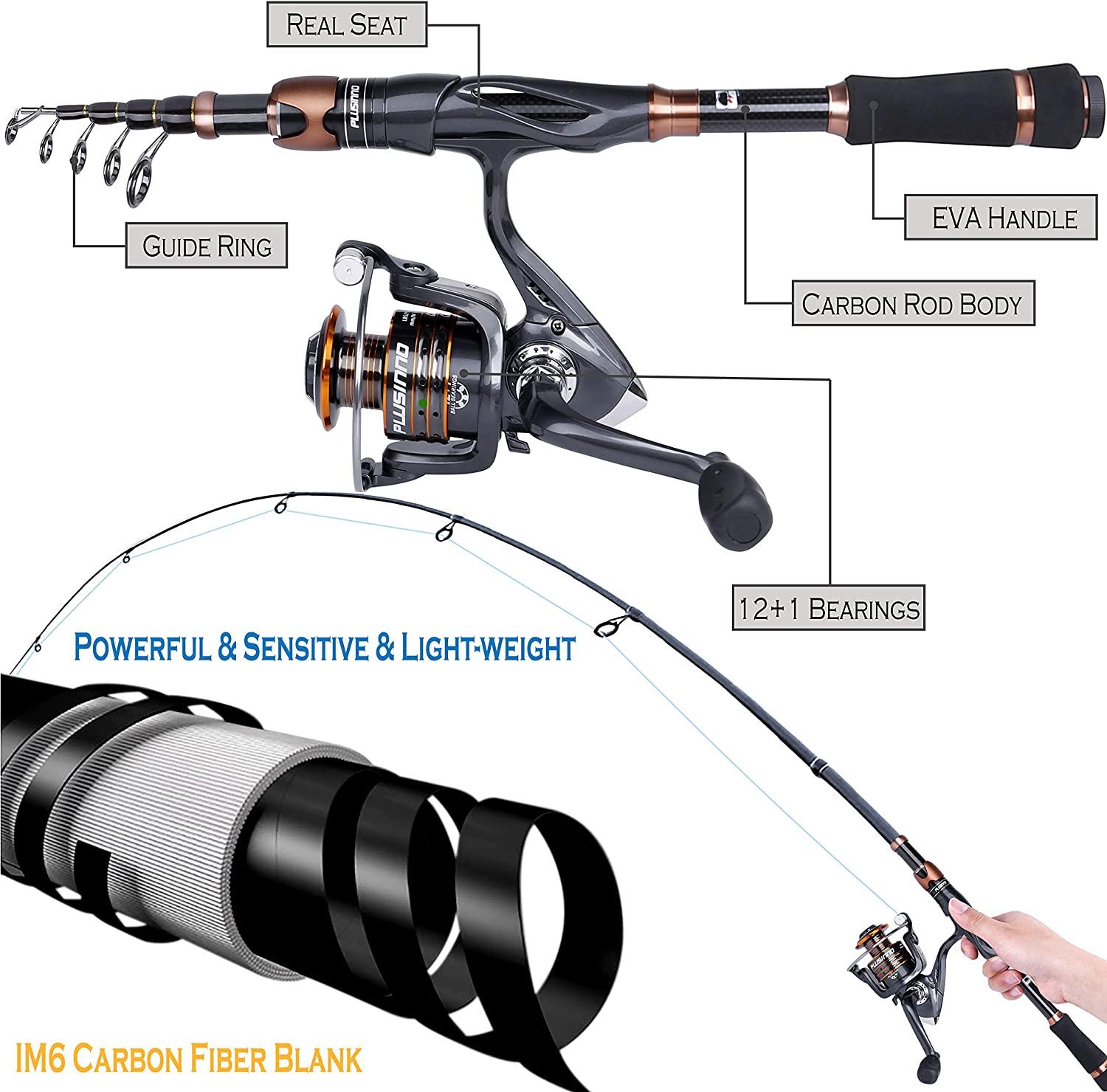 PLUSINNO Fishing Rod and Reel Combos - Carbon Fiber Telescopic