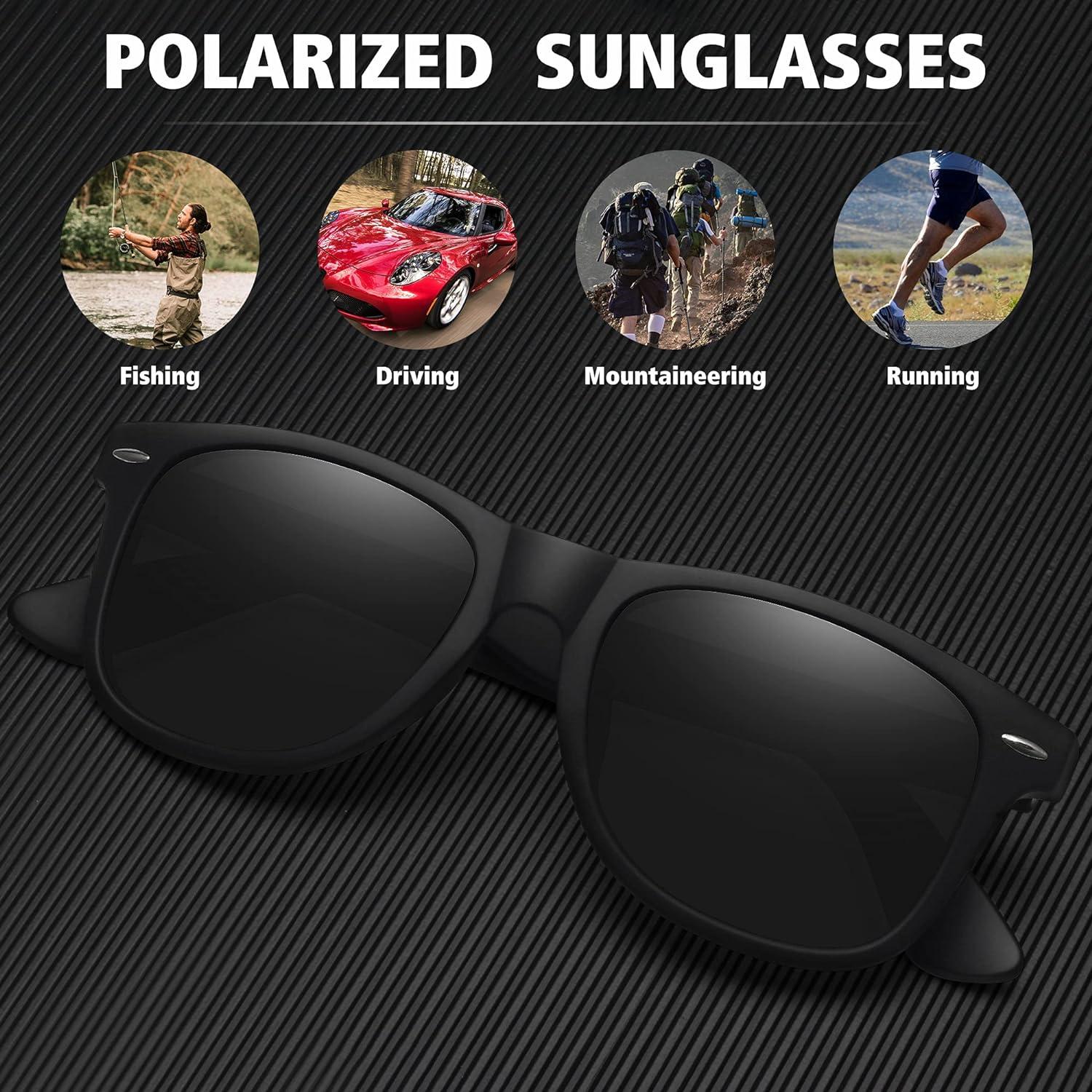 MEETSUN Polarized Sunglasses for Men Women Classic Retro Sun Glasses for  Driving Fishing 100% UV Protection 2 Pack C3 matte black frame/Grey lens