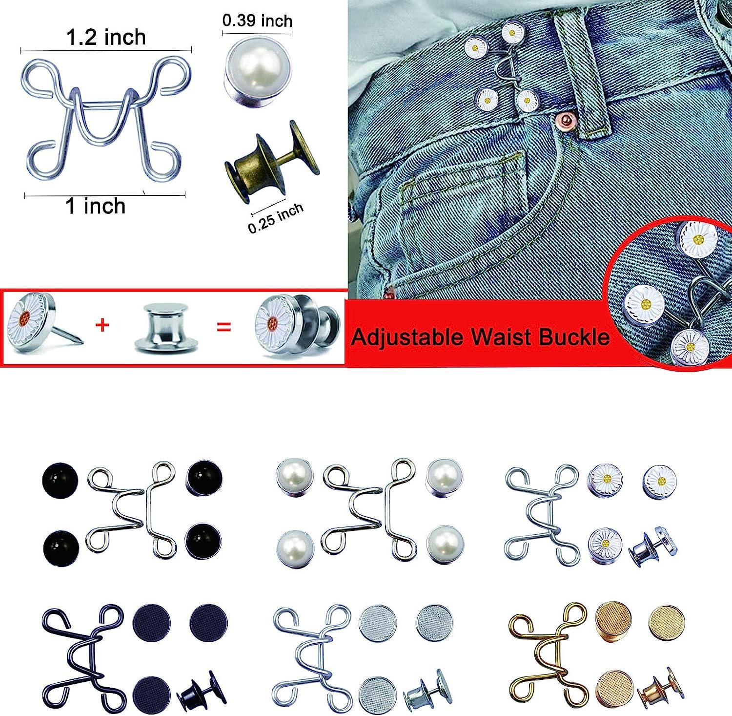 Urmspst 4 Set Pant Waist Tightener, Adjustable Waist Buckle Set, Extra  Button for Jeans to Make Tighter, Button Adjuster for Pants, Jeans, Skirts,  Sleeves, (Black) 1. Black