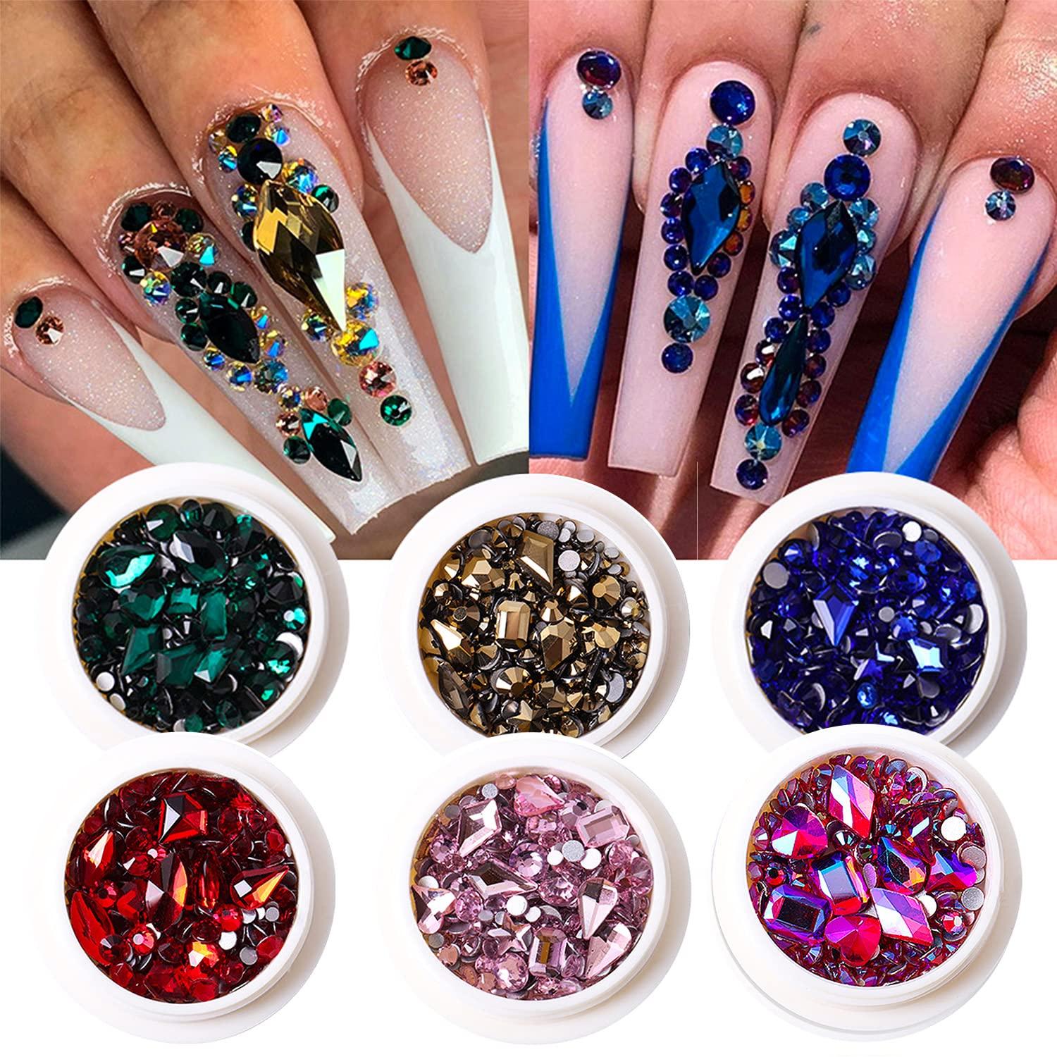 3800Pcs AB Gold Red Green Blue Black Pink Yellow Mix Colored Multi Shaped  Big Nail Rhinestones Crystals Multi Sized Nail Round Beads Glass Gems  Rhinestones for Nail DIY Crafts Jewelry - Yahoo
