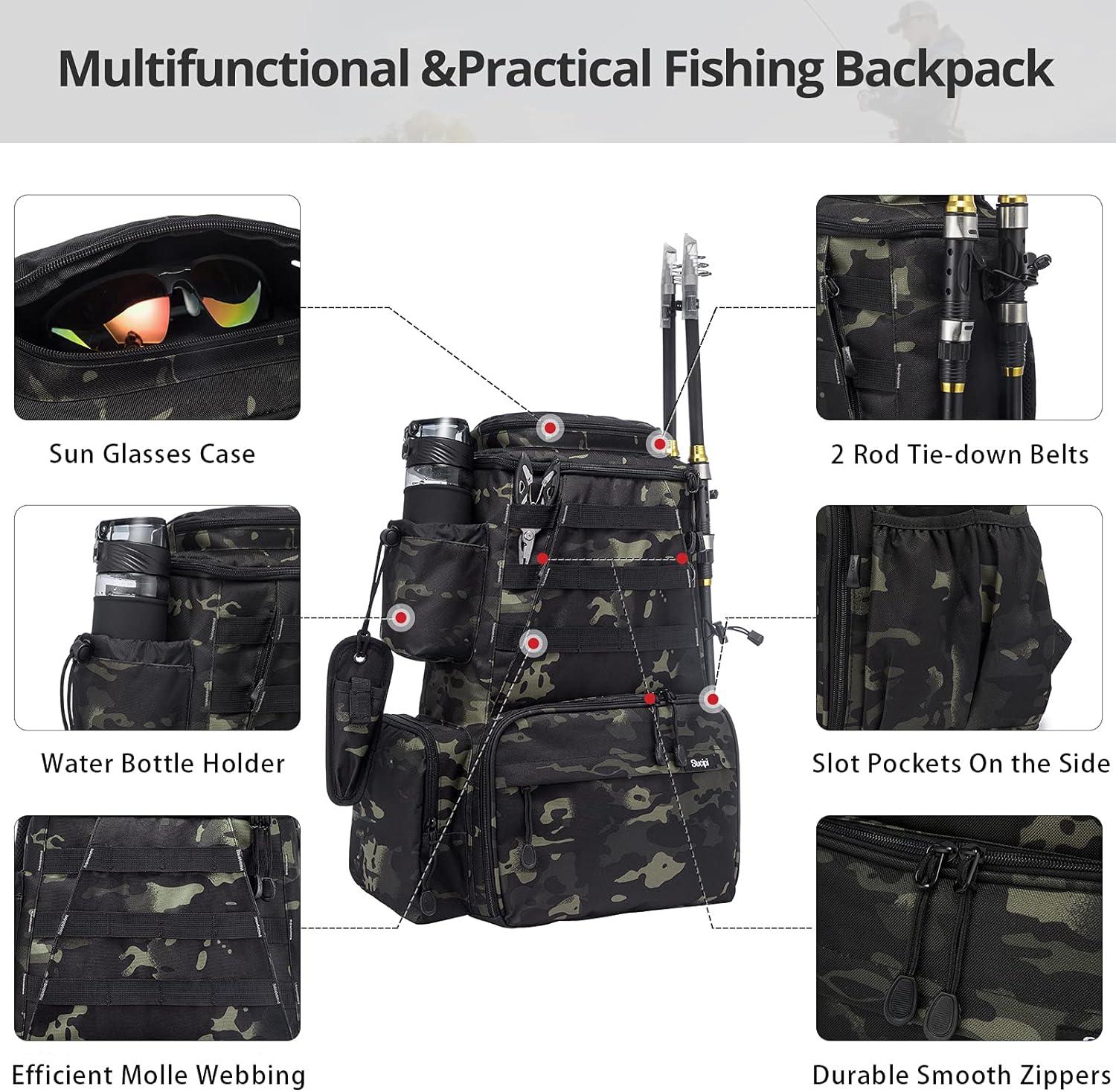 Rodeel Fishing Tackle Backpack 2 Fishing Rod Holders,Large Storage,Backpack  for Trout Fishing Outdoor Sports Camping Hiking, Tackle Storage Bags -   Canada