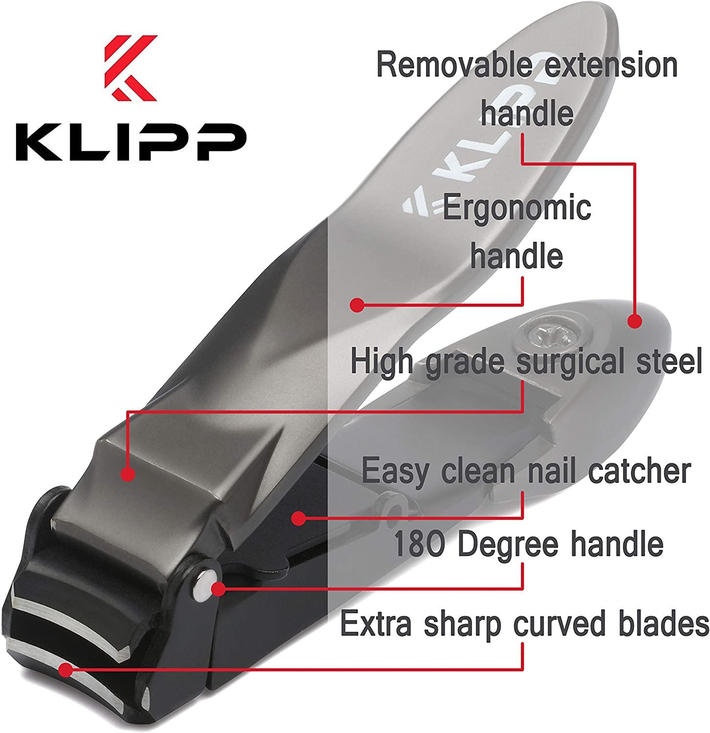 Nail Clippers for Men with Catcher KLIPP Razor-Sharp Heavy Duty Self-Collec