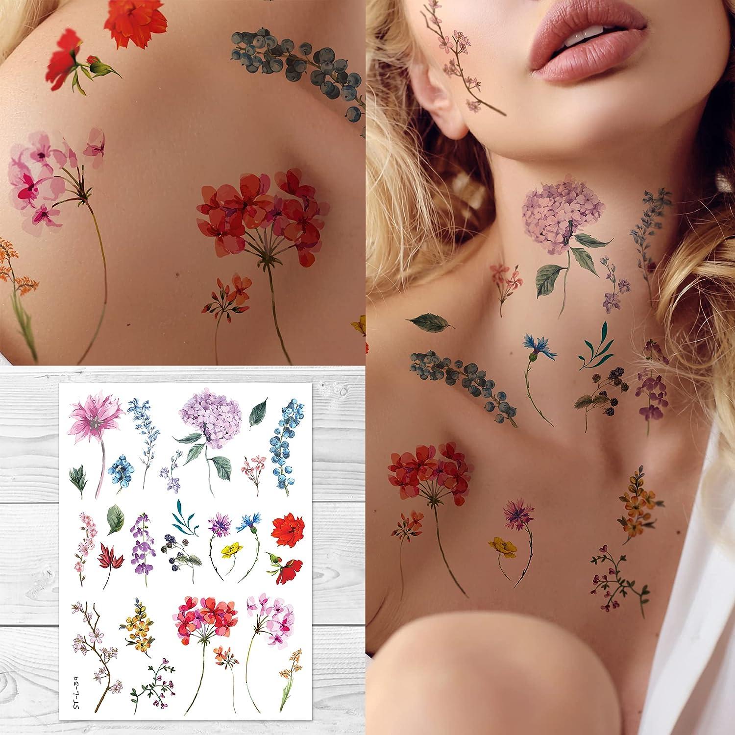 Colorful Flower Temporary Tattoos For Women Girls Realistic Lavender B –  Temporary Tattz