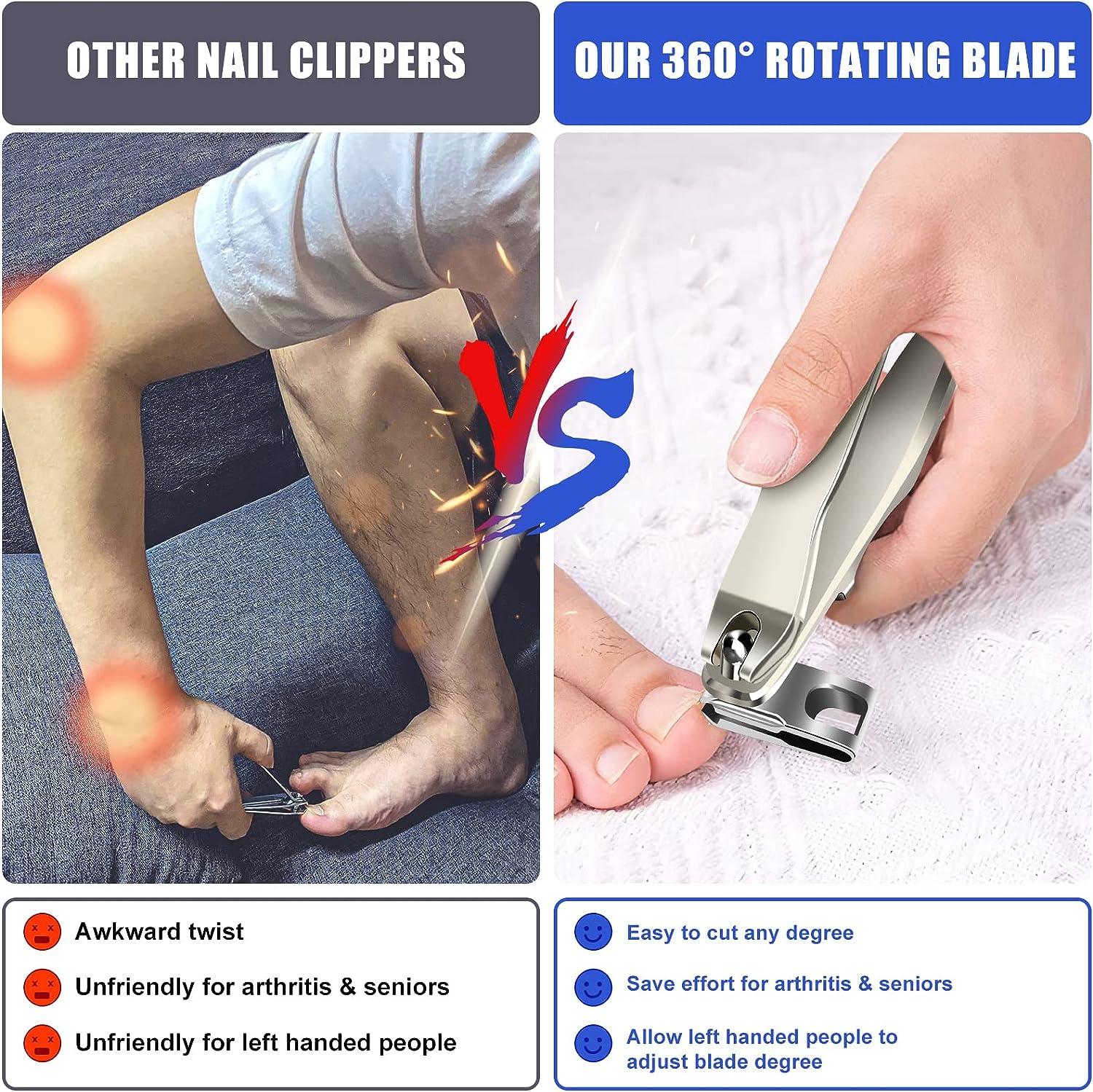 Nail Clippers for Men Thick Nails - DRMODE 15mm Wide Jaw Opening Extra  Large Toenail Clippers & Easy Grip 360 Degree Rotary Fingernail Clippers  for