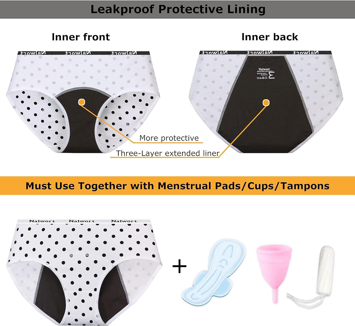 Nalwort Womens Menstrual Period Panties Cotton Leak Proof Underwear Postpartum  Protective Briefs, 4 Black With Dark Lining, S : Buy Online at Best Price  in KSA - Souq is now : Fashion