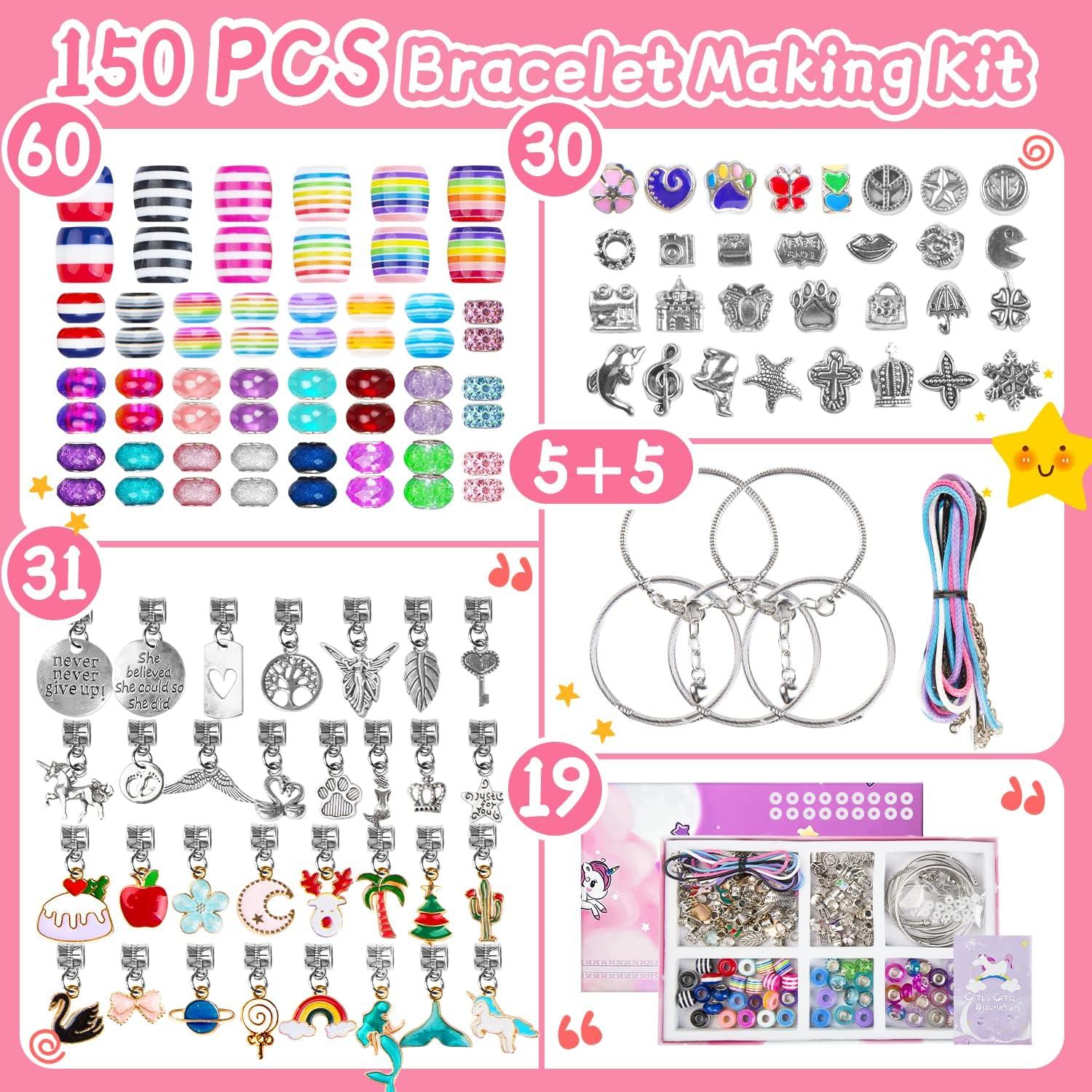 DIY Jewelry Making Kit For Girl Unicorns Mermaid Kit For Kids Age 6 7 8 9  10 11 12,Colorful Crystal Beads Charms Pendant, Bracelets Necklaces making