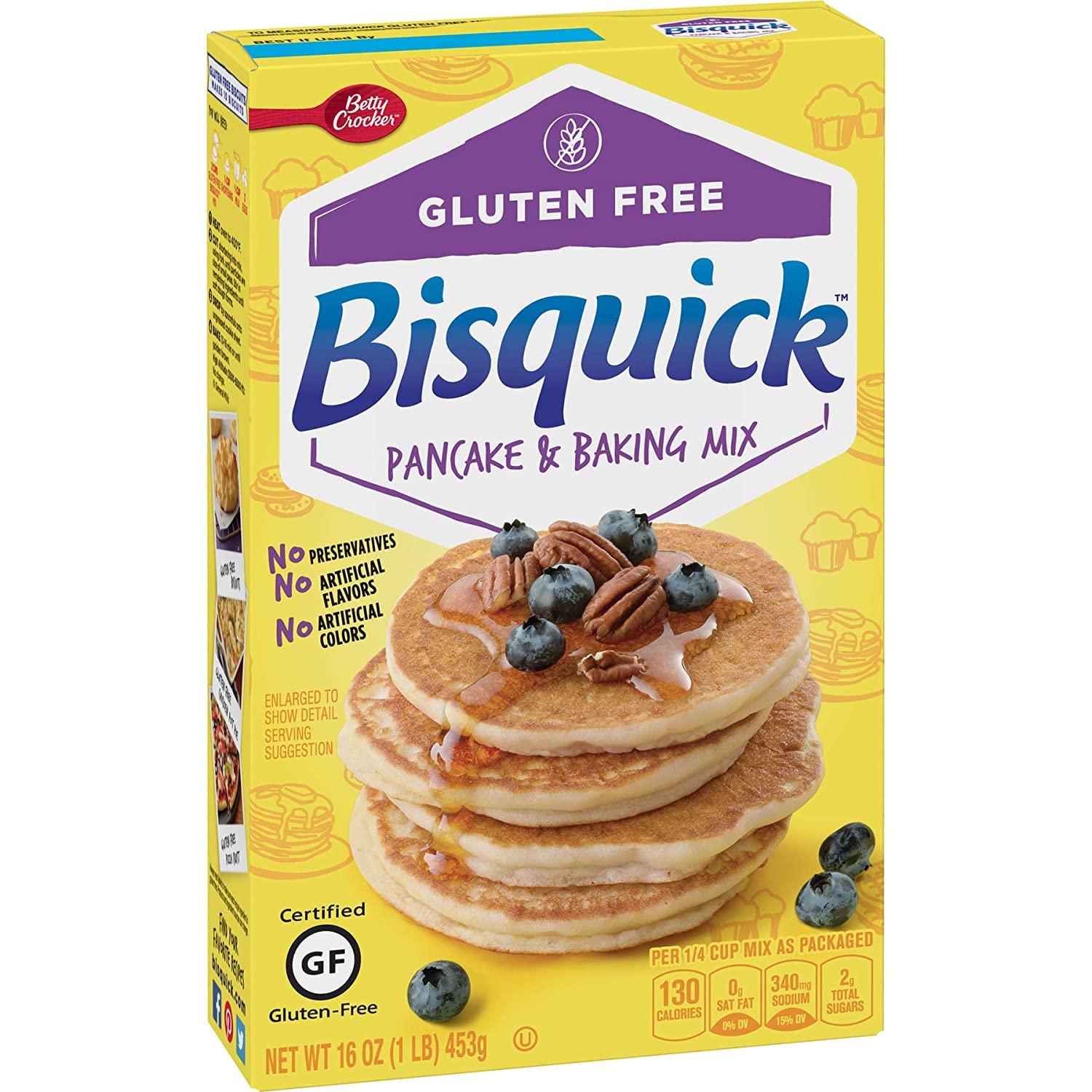 Betty Crocker Bisquick Baking Mix, Gluten Free Pancake and Waffle Mix, 16  oz Box (Pack of 1) 1 Pound (Pack of 1)