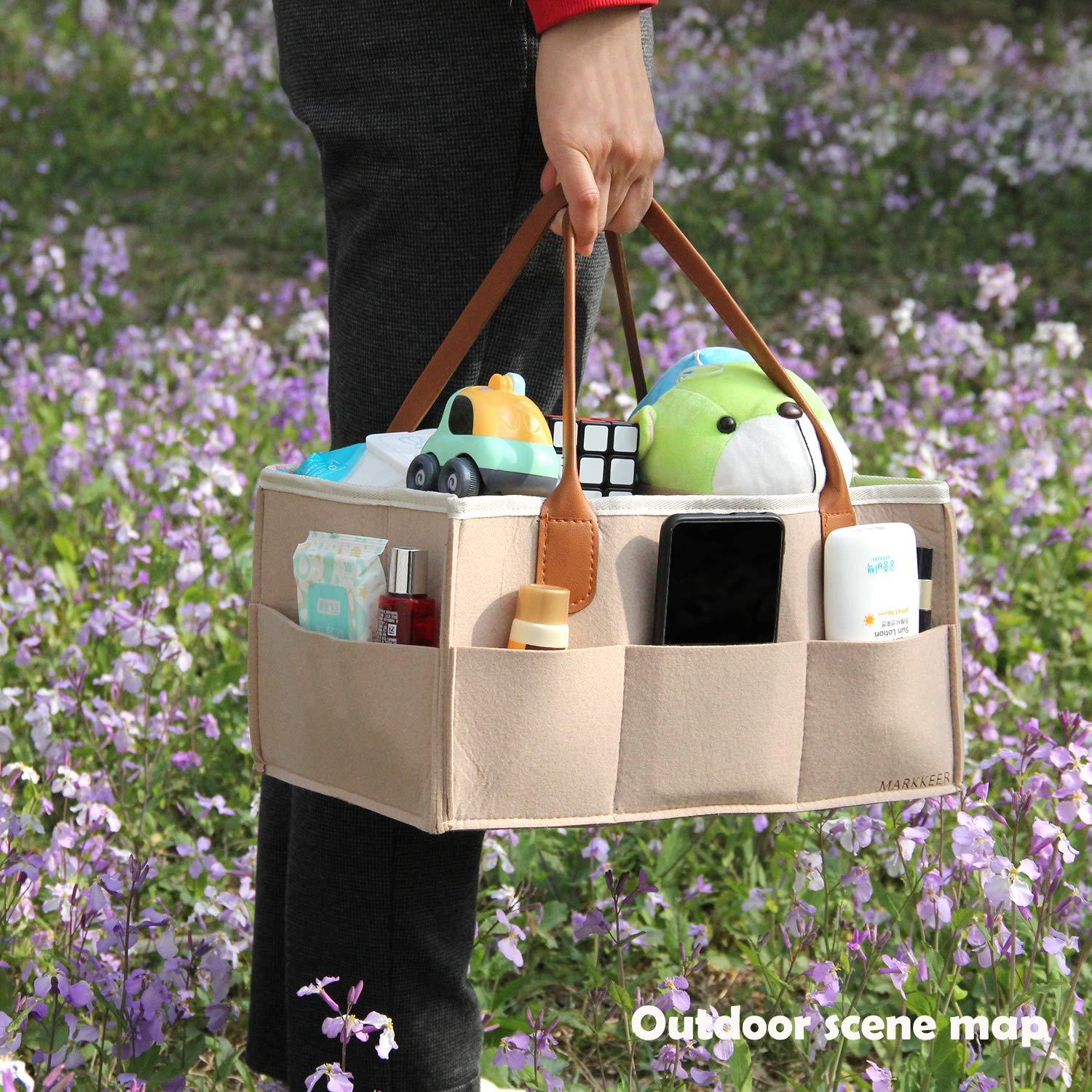 Baby Diaper Caddy - Nursery Diaper Tote Bag - Large Portable Car