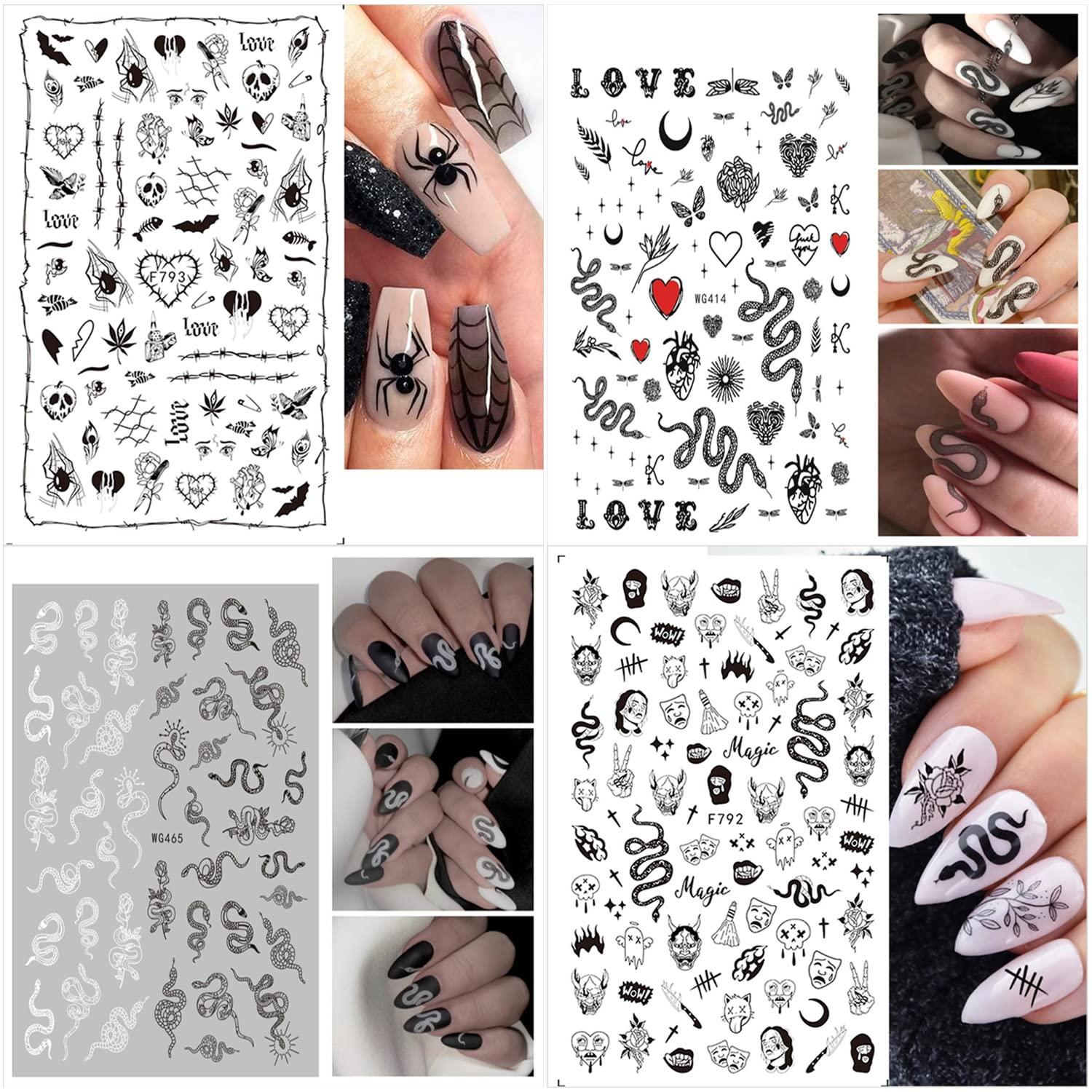 5D Gothic Black Leather Strap Nail Art Stickers