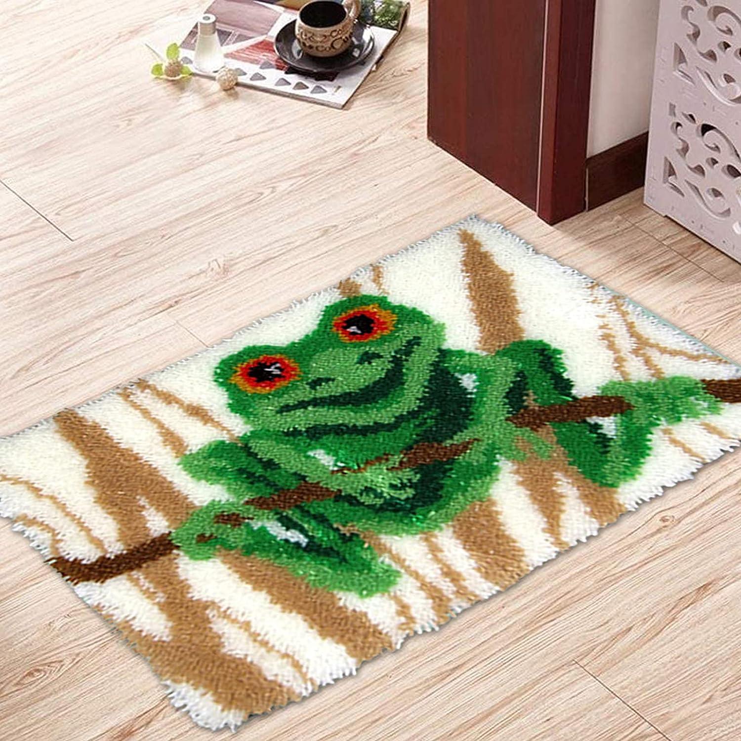 youlemign rug hooking kits, latch hook kits for adults, tree frog latch  hook rug kits for kids, with latch hook and preprinted canvas