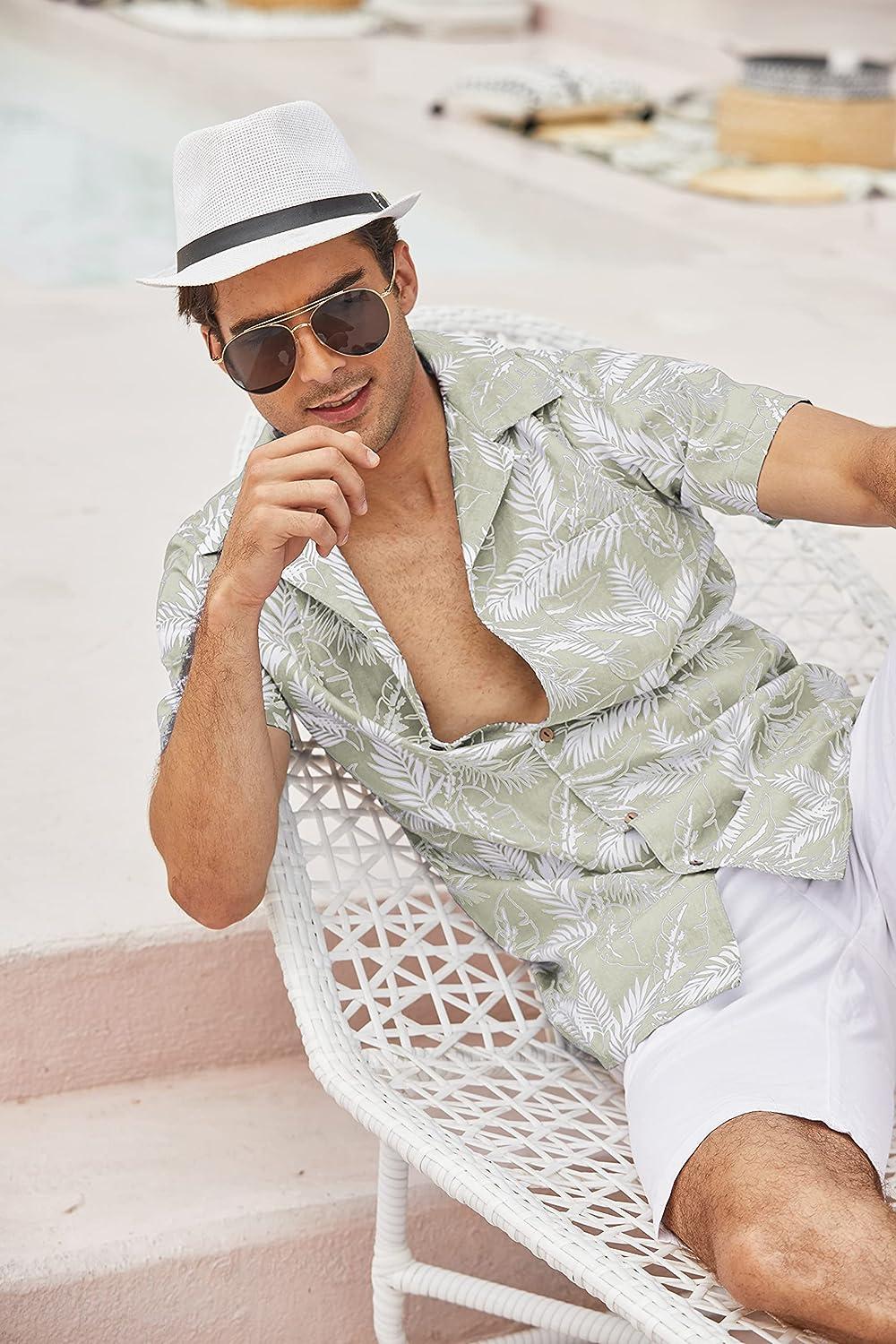 White Tshirts Shirts For Men Mens Spring Summer Casual Floral Hawaiian  Beach Tropical Casual Button Down Short Sleeve Shirts