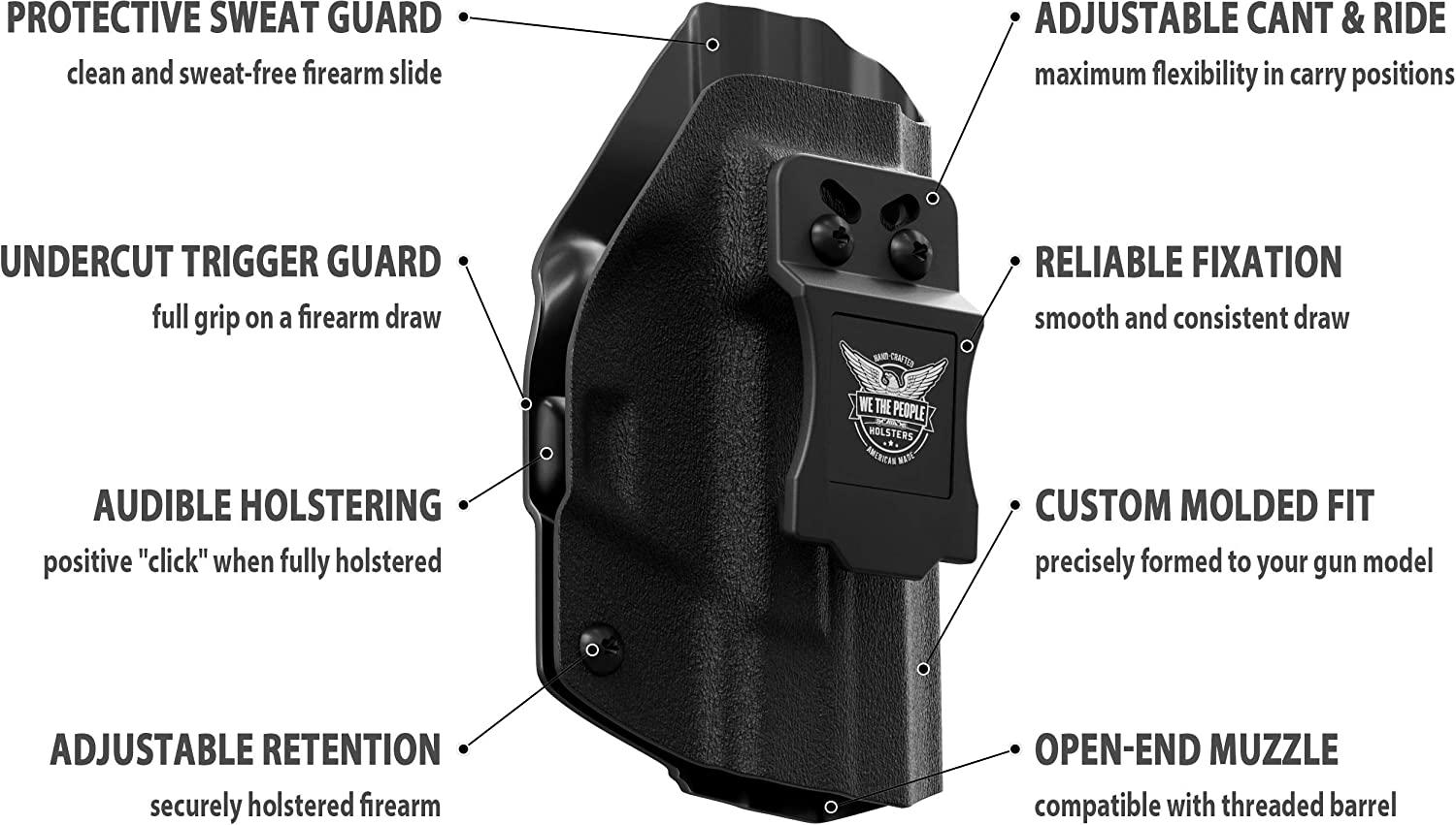 We The People Holsters - Black - Inside Waistband Concealed Carry - IWB  Kydex Holster - Adjustable RideCantRetention Right Hand Glock 1919X 23 32  45 Gen 3-4-5