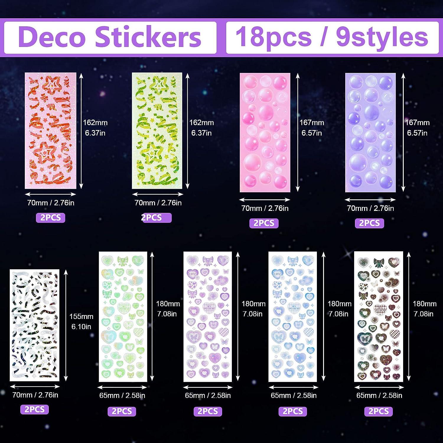 HINZIC 18 Sheets Kpop Photocard Korean Stickers Set Colorful Glitter Self  Adhesive Deco Stickers Ribbon Sweetheart Butterfly Bubble Cute Korean Deco  Stickers for Scrapbook DIY Decor Arts Card Crafts