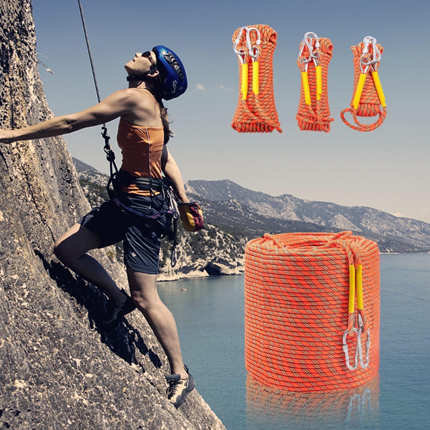 WGOS Climbing Rope, Dynamic Rock Climbing Rope, Braided Polyester Arborist Rigging  Rope, Escape Equipment in 32ft/64ft/96ft/160ft/230ft/500ft/985ft with Carry  Bag Orange 10m/32ft