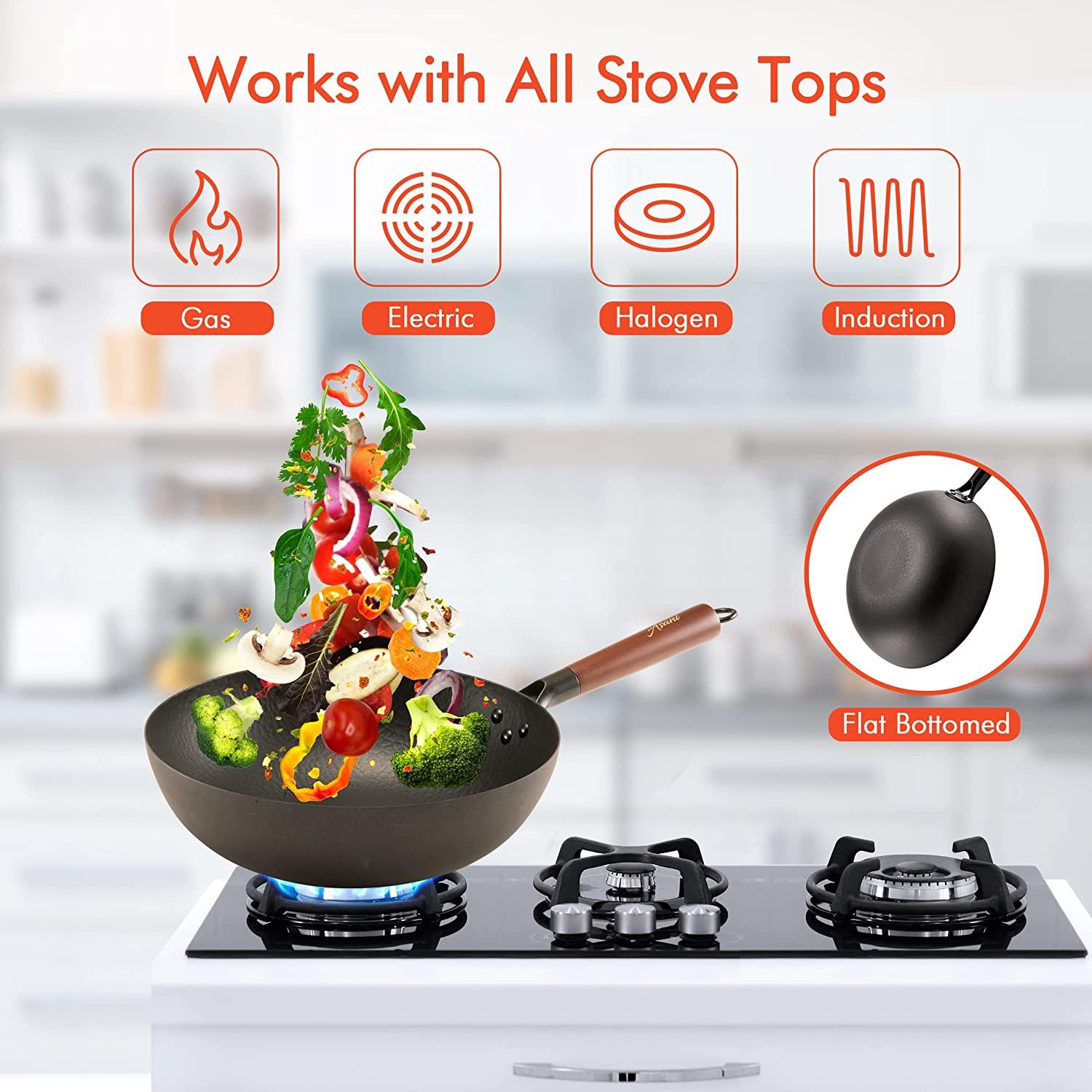 Wok Cookware Accessories Induction Cooktop Stove Pan Griddle Wood
