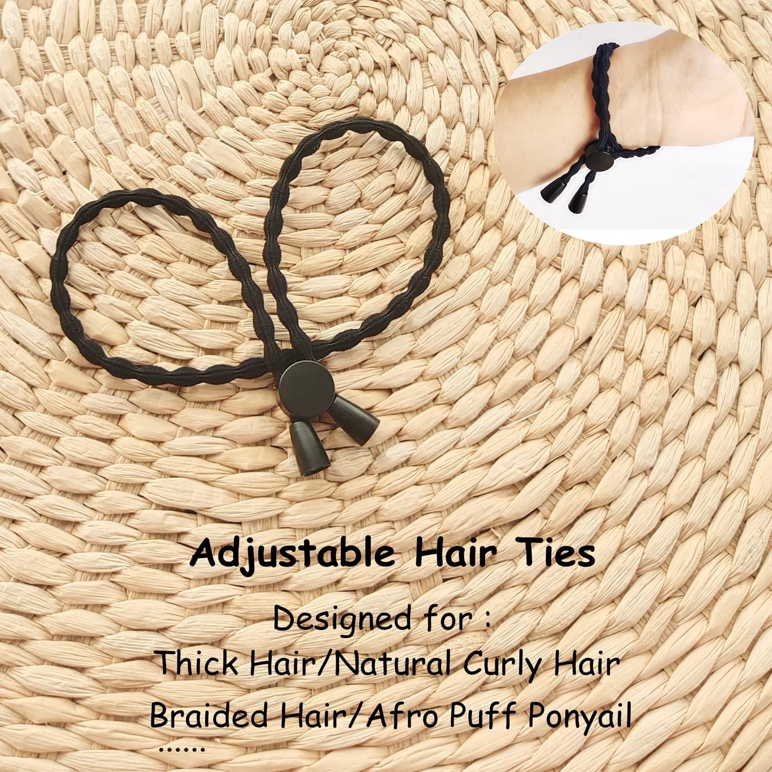AICILY 5pcs New Adjustable Hair Ties Long Hair Holder Afro Puff Ponytail Ties Length Hairband for Women with Natrual Curly Hair Thick,Loc,Braided