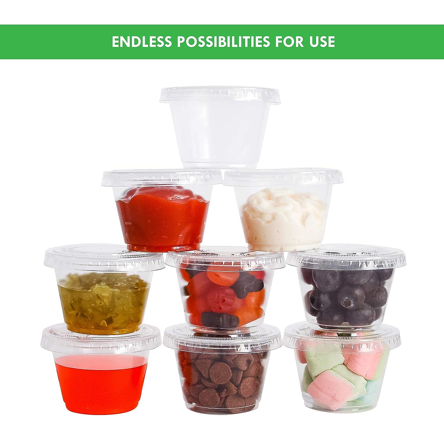 Tezzorio (100 Pack) 0.5-Ounce Plastic Portion Cups with Lids, Small  Condiment Cups/Sauce Cups, Translucent Plastic Souffle Cups/Portion  Containers