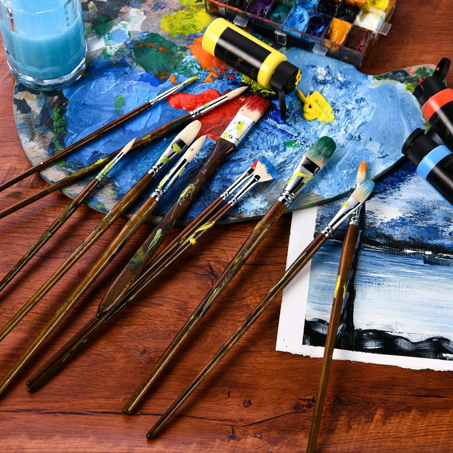 11pcs Professional Paint Brush Set, 100% Natural Chungking Hog Bristle  Artist Brushes for Acrylic 