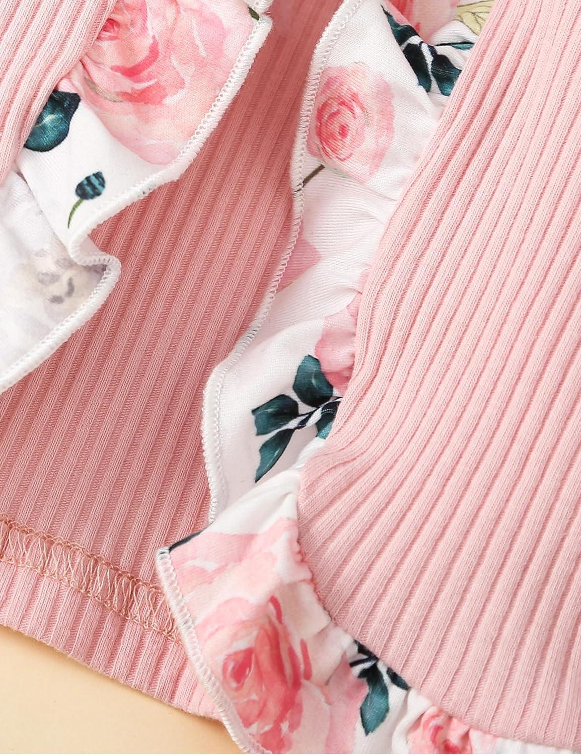 2pcs Baby Girl Long-sleeve Ribbed Cardigan and Floral Print Sleeveless Dress Set