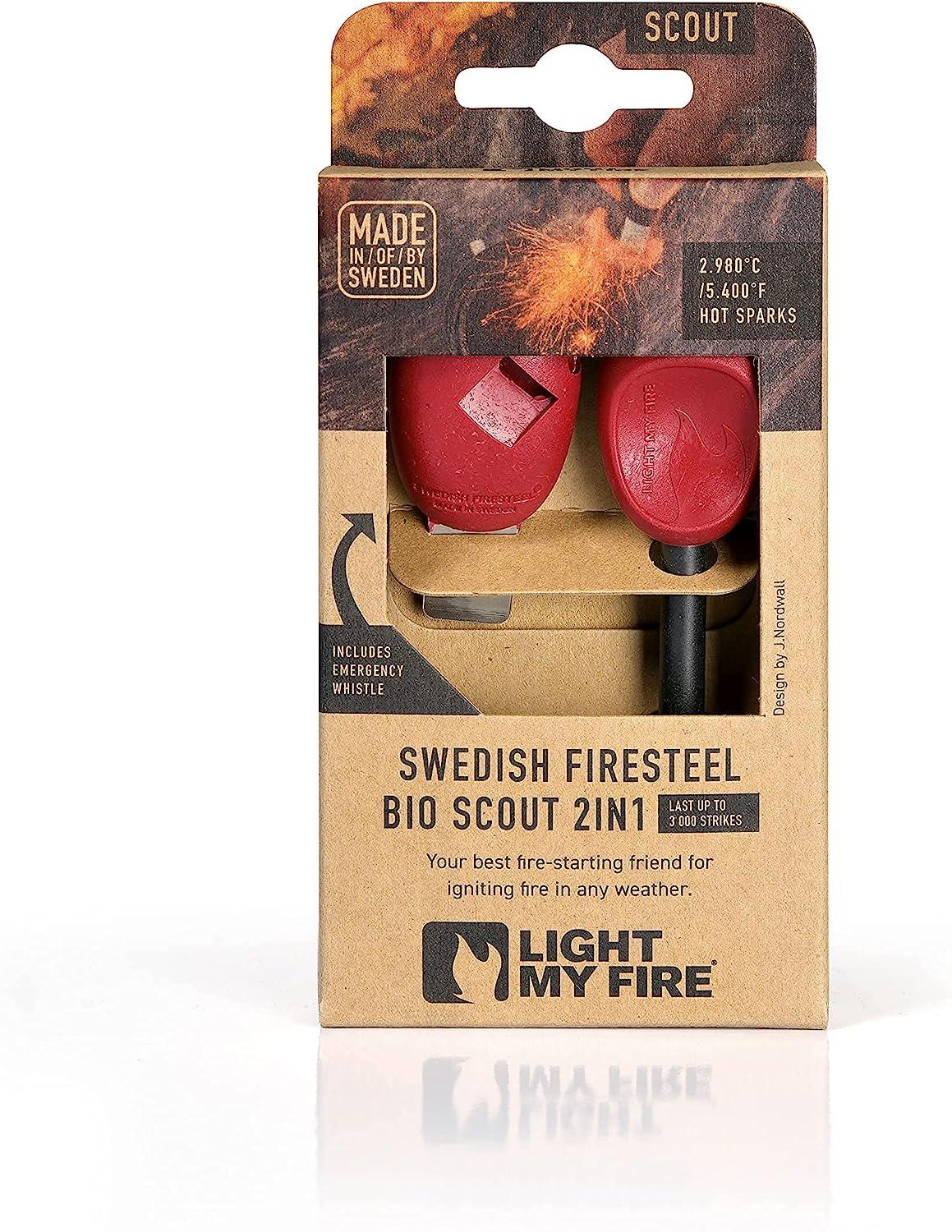 Light my Fire Firesteel Scout - Flint and Steel fire kit 1/4" Rod - Last 3 000 Strikes - Emergency Whistle Included - Made in Sweden with biobased Plastics - Swedish fire Starter Rustyorange