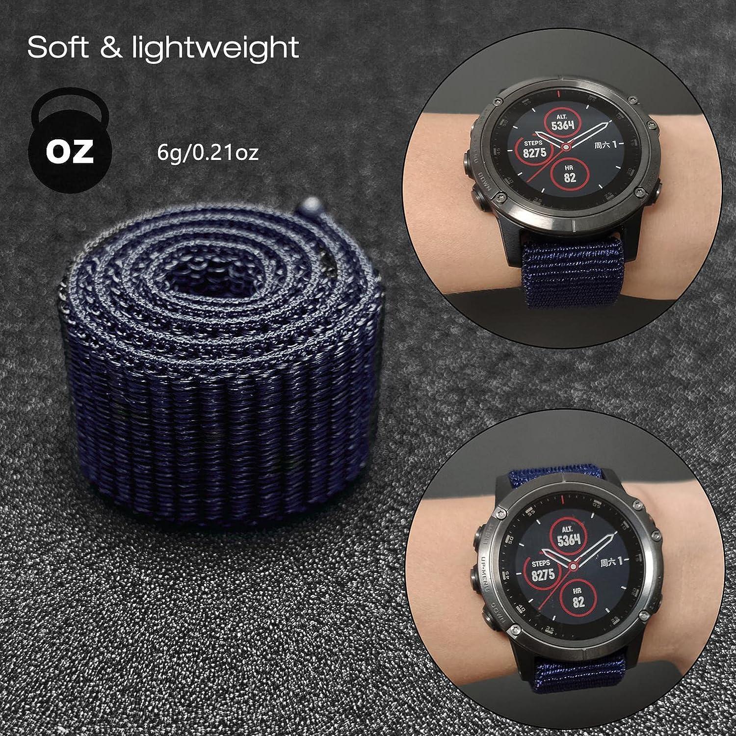 Abanen Hook and Loop Quick Dry Watch Band for Fenix 6/Fenix 5/ Fenix 7/EPIX  2, 22mm Woven Nylon Ultralight Sport Wristband Strap for Garmin Fenix 6  Pro/Sapphire,Instinct,Forerunner 955 Dark Blue