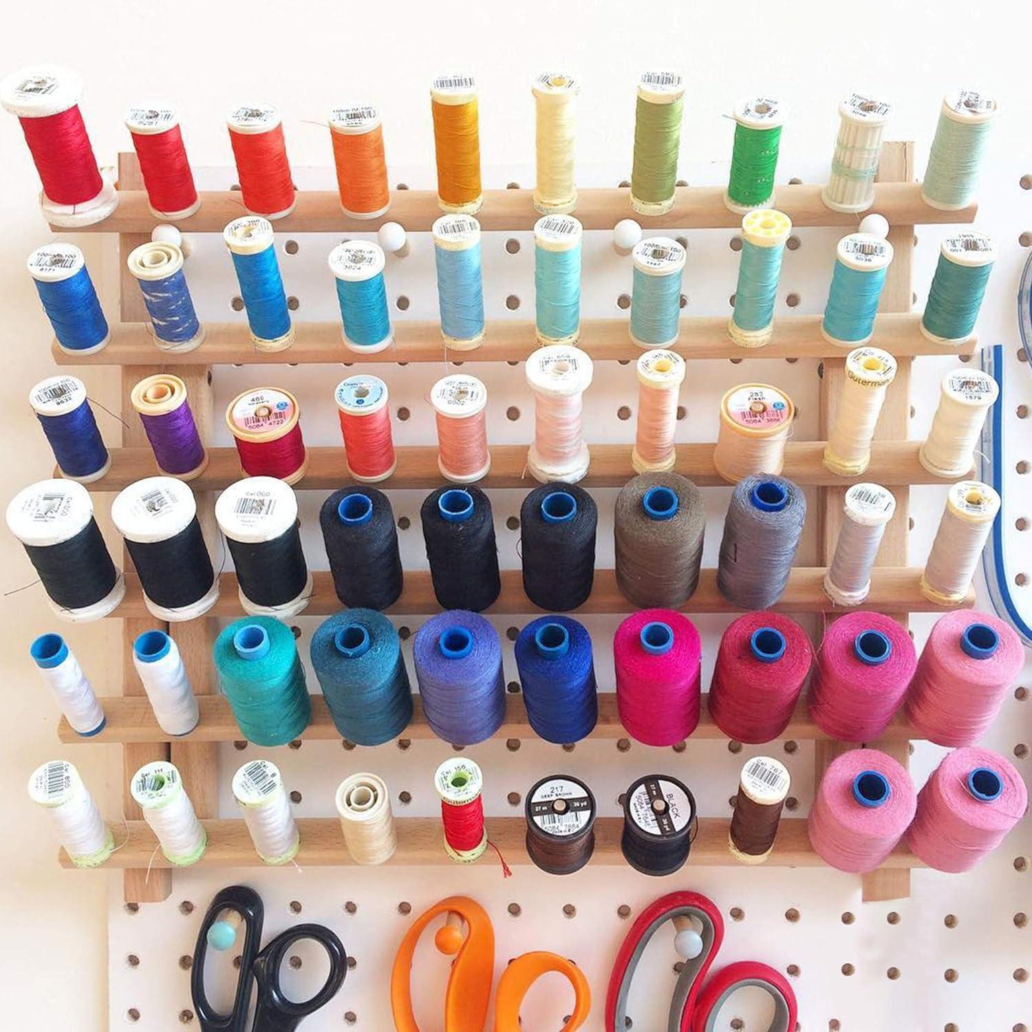 54-Spool Thread Rack, Wooden Thread Holder Sewing Organizer for