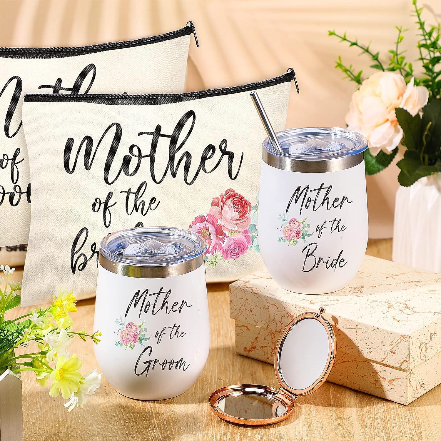 8 Pcs Mother of The Groom Gifts Mother of Bride Gifts Ceramic Coffee Mug  Makeup Bags Wedding Handkerchief Gift Box with Raffia Wedding Gifts from