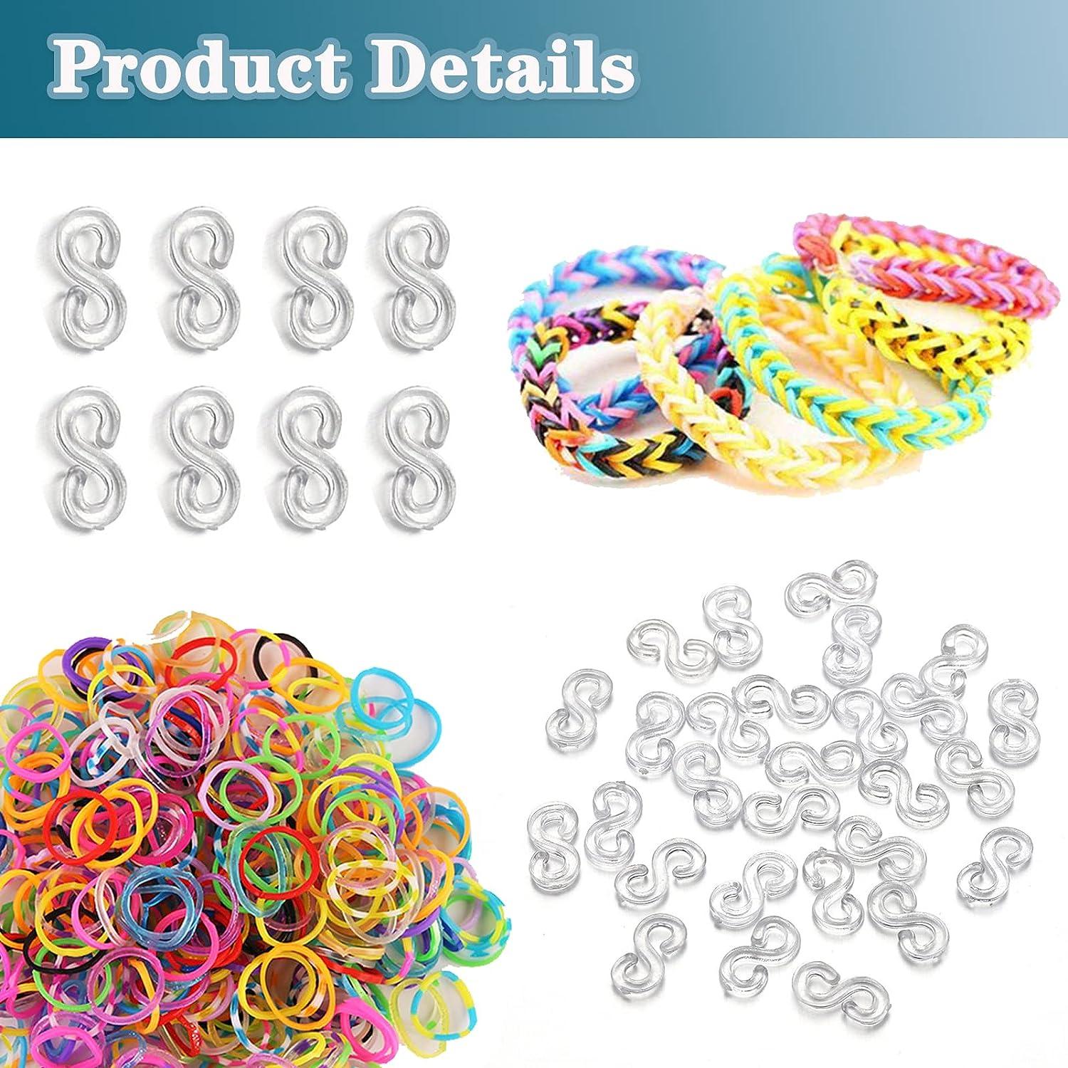 FEPITO 2000 Pcs Loom Rubber Bands S Clips Plastic Band Clips Connectors  Refills Kit Clip for Loom Bracelets DIY Making, Clear