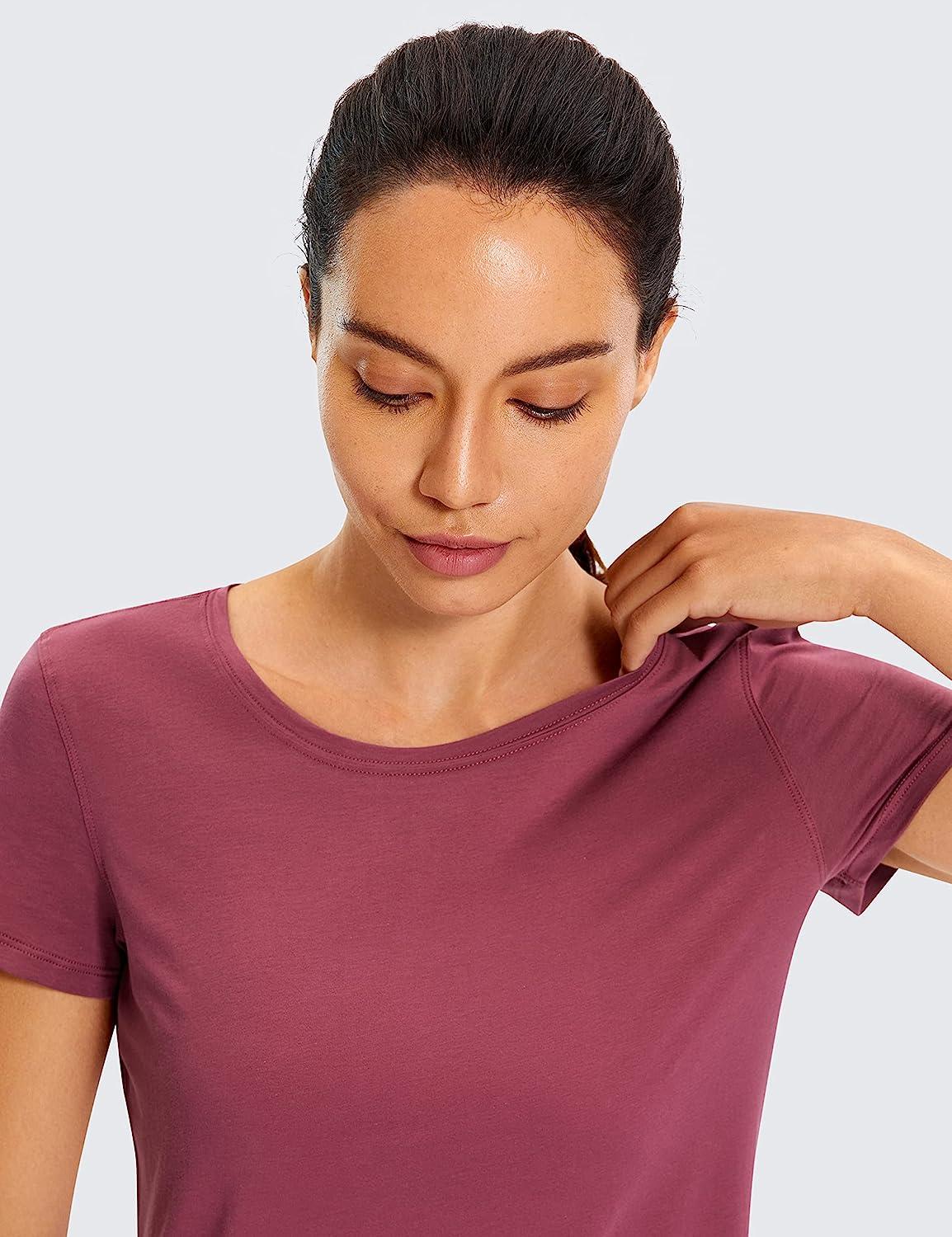 CRZ YOGA Women's Pima Cotton Short Sleeve Workout Shirt Yoga T-Shirt Tee Top