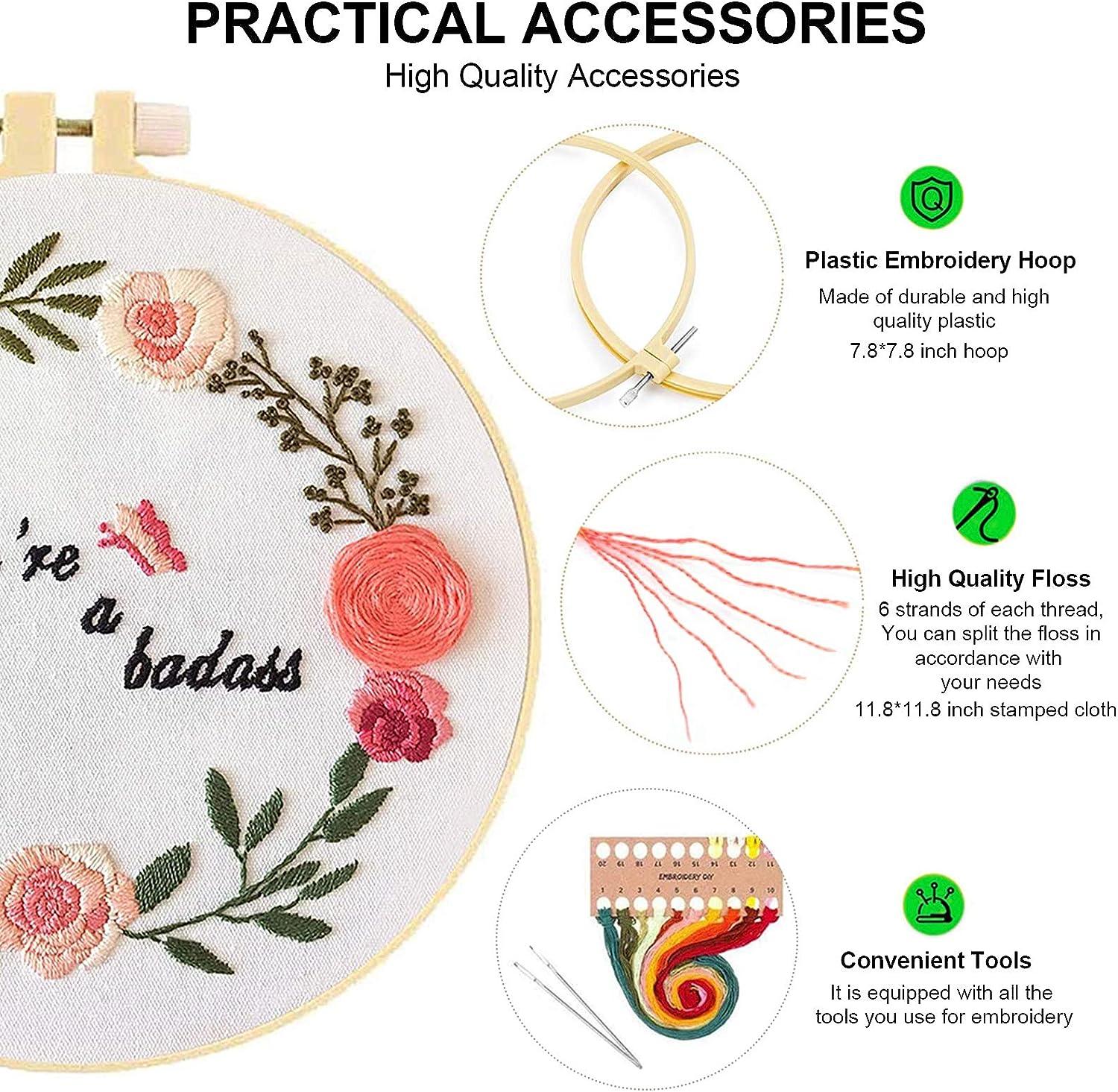 ORANDESIGNE Funny Embroidery Kit for Beginners, Stamped Cross Stitch Kits  for Beginners Adults Patterned Needlepoint Embroidery Hoops Cloth Color