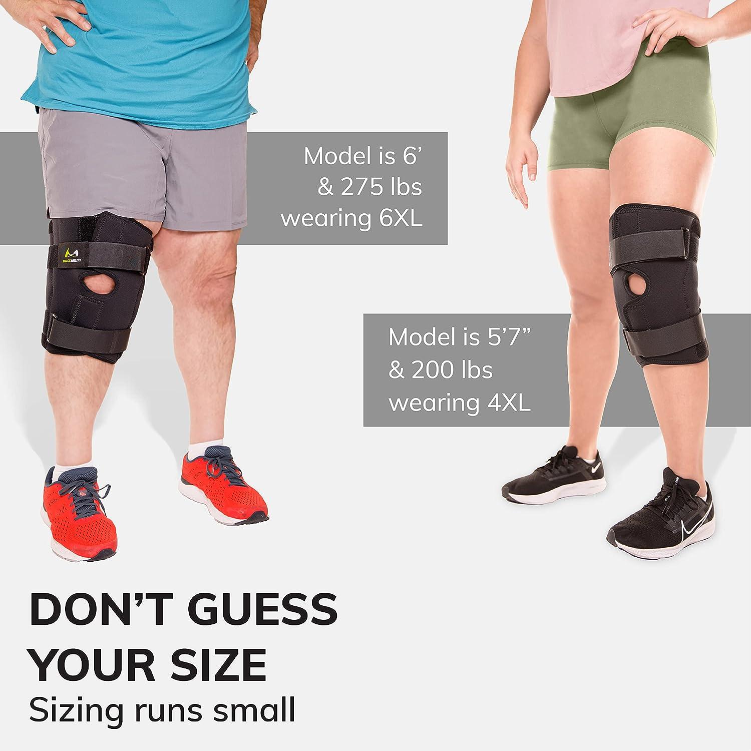 BraceAbility Plus Size Knee Brace with Hinges - Bariatric Compression  Support for Obese Men and Women with Large Legs Osteoarthritis Patella  Instability Joint and Chronic Kneecap Pain Relief (8XL)